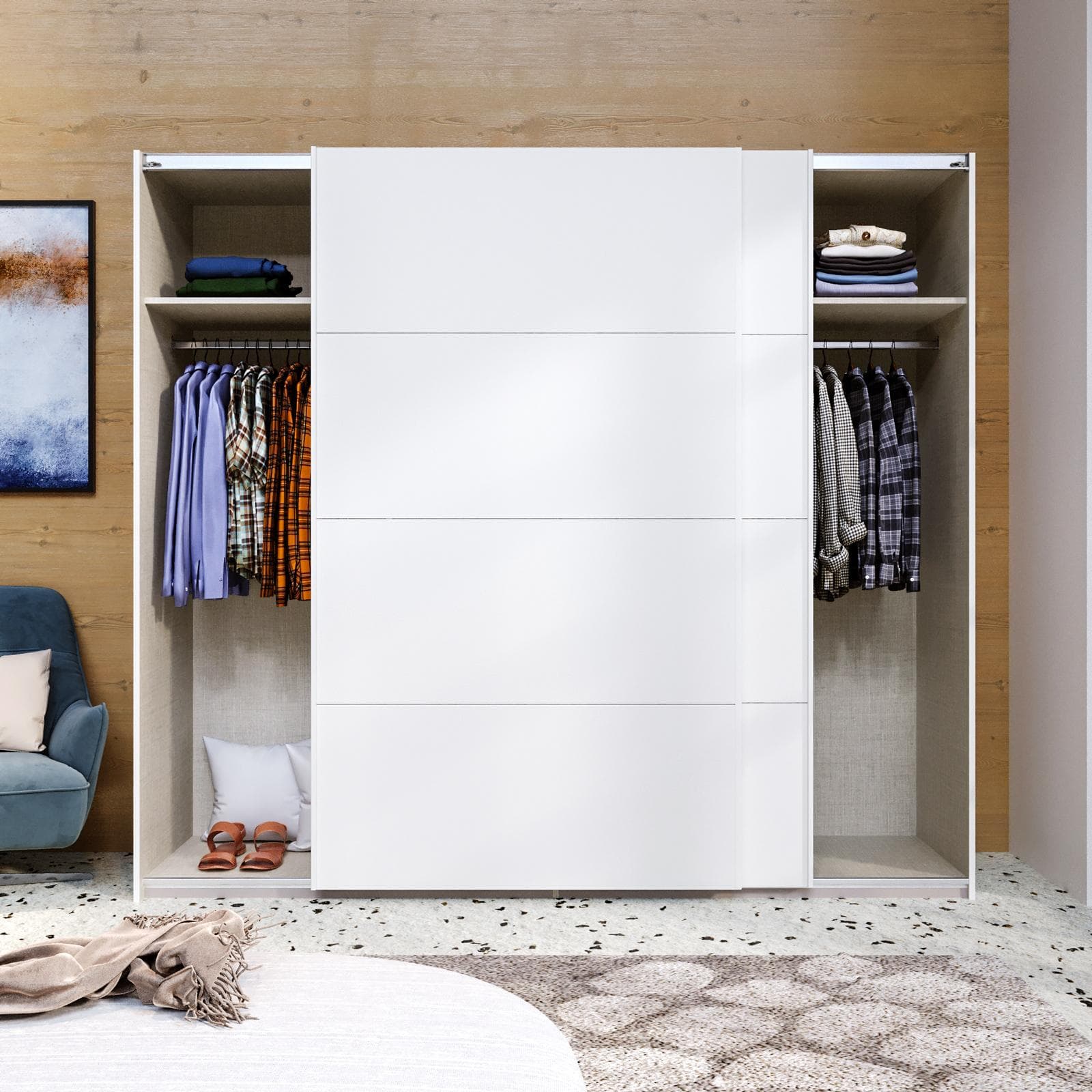 Armadio 251x223h cm bianco con 2 ante scorrevoli - Alen