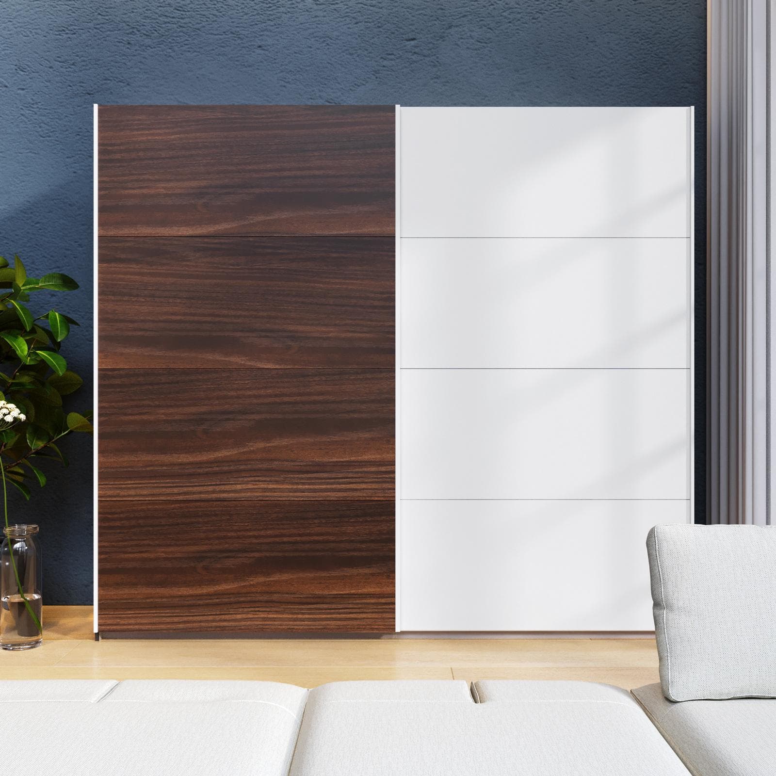 Armadio 251x223h cm rovere deciso con 2 ante scorrevoli rovere deciso e bianco - Alen