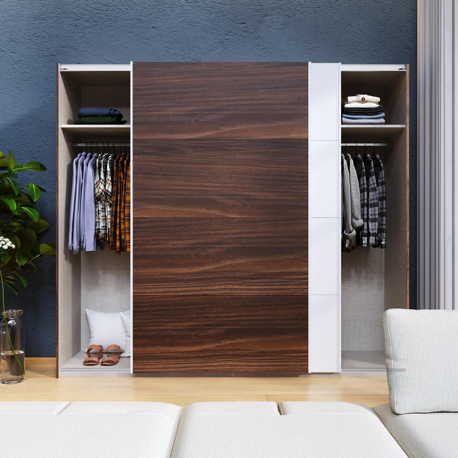 Armadio 251x223h cm rovere deciso con 2 ante scorrevoli rovere deciso e bianco - Alen
