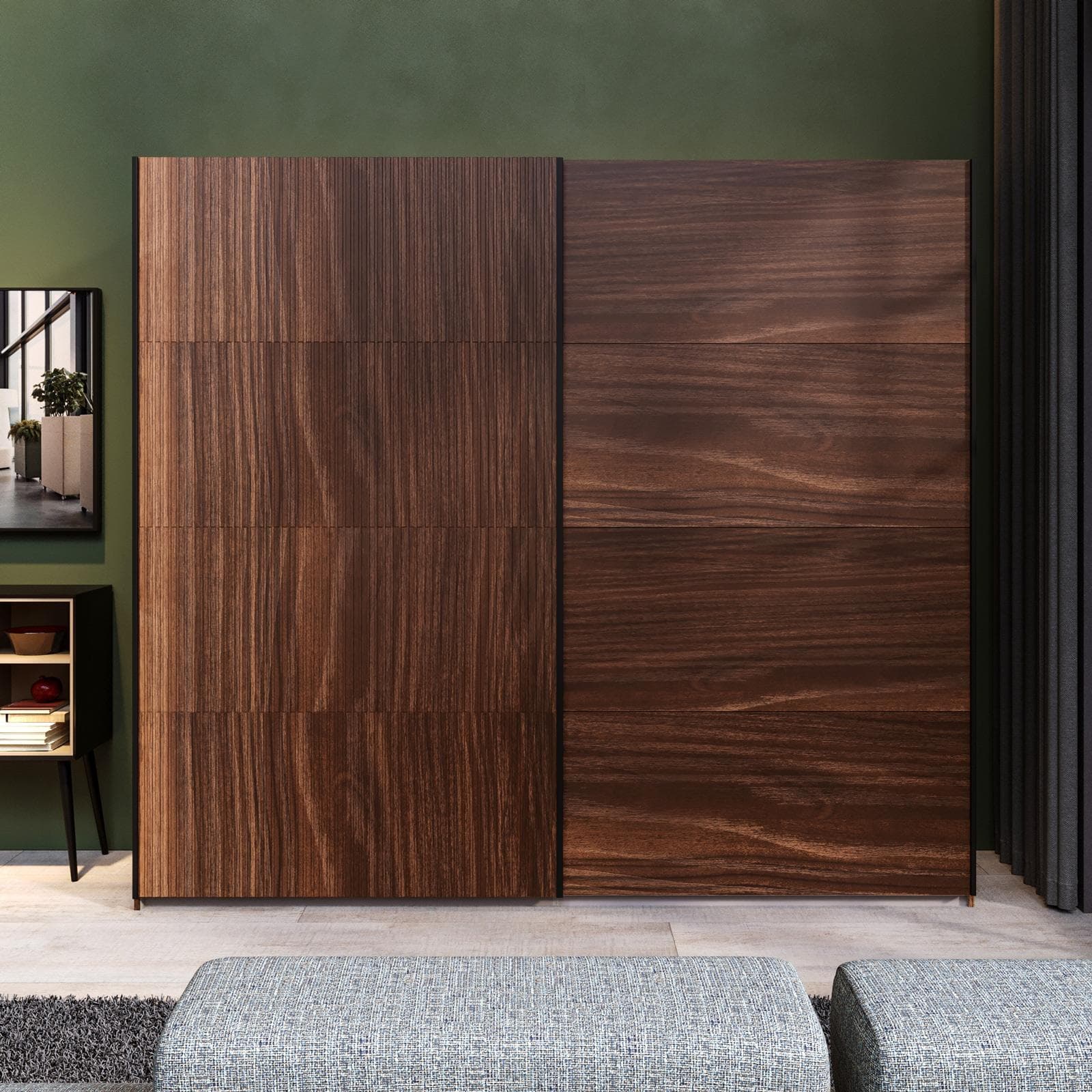 Armadio 251x223h cm rovere deciso con 2 ante scorrevoli rovere deciso opaco e cannettato - Alen