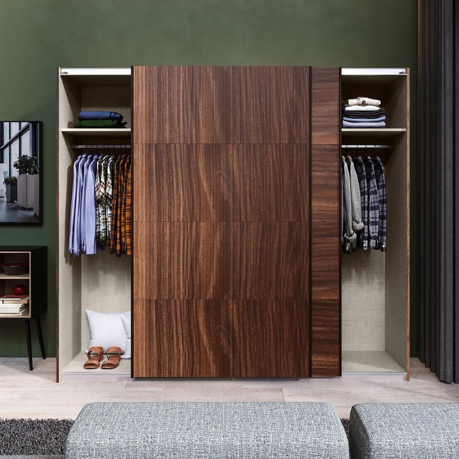 Armadio 251x223h cm rovere deciso con 2 ante scorrevoli rovere deciso opaco e cannettato - Alen