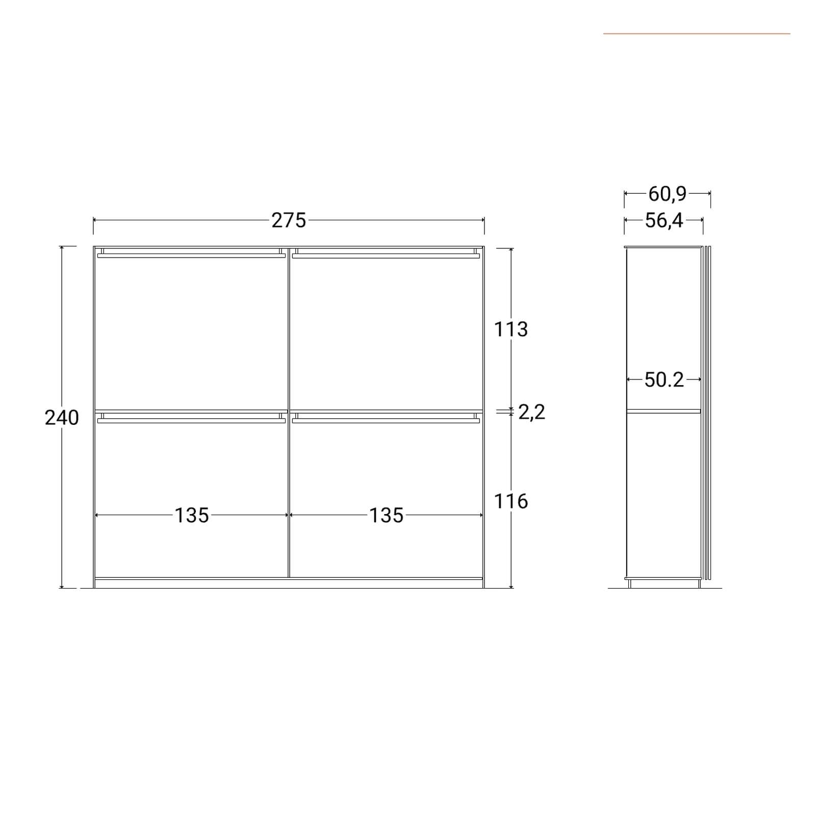 Armadio 275x240h cm con 2 ante scorrevoli bronzo e mercure - Eldon