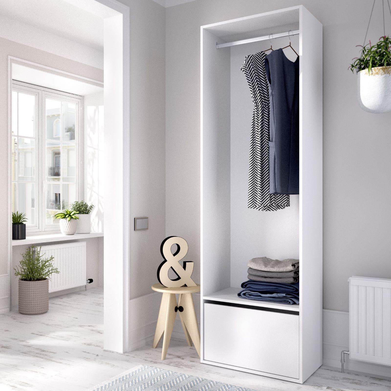 Armadio 60x205h cm bianco ed effetto rovere naturale con scarpiera - Bernac