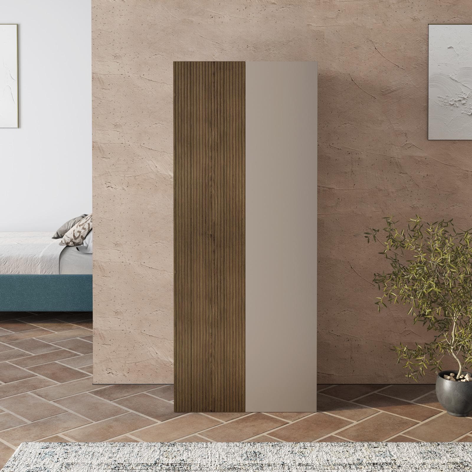 Scarpiera 70x180h cm tortora e rovere millennium cannettato con 2 ante - Zelma