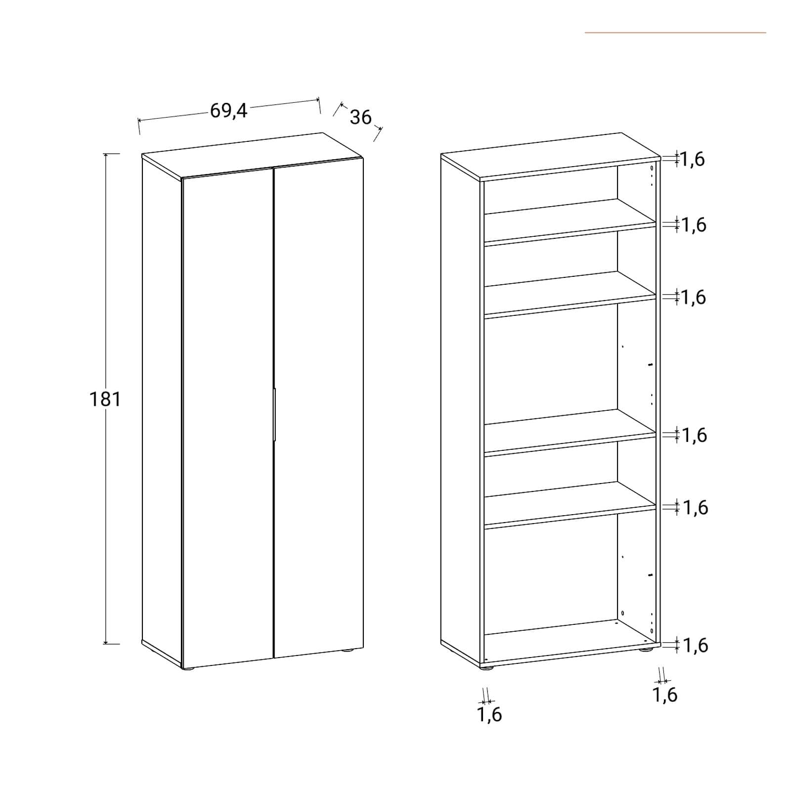 Armadio 70x181h cm bianco opaco con 2 ante - Delhi