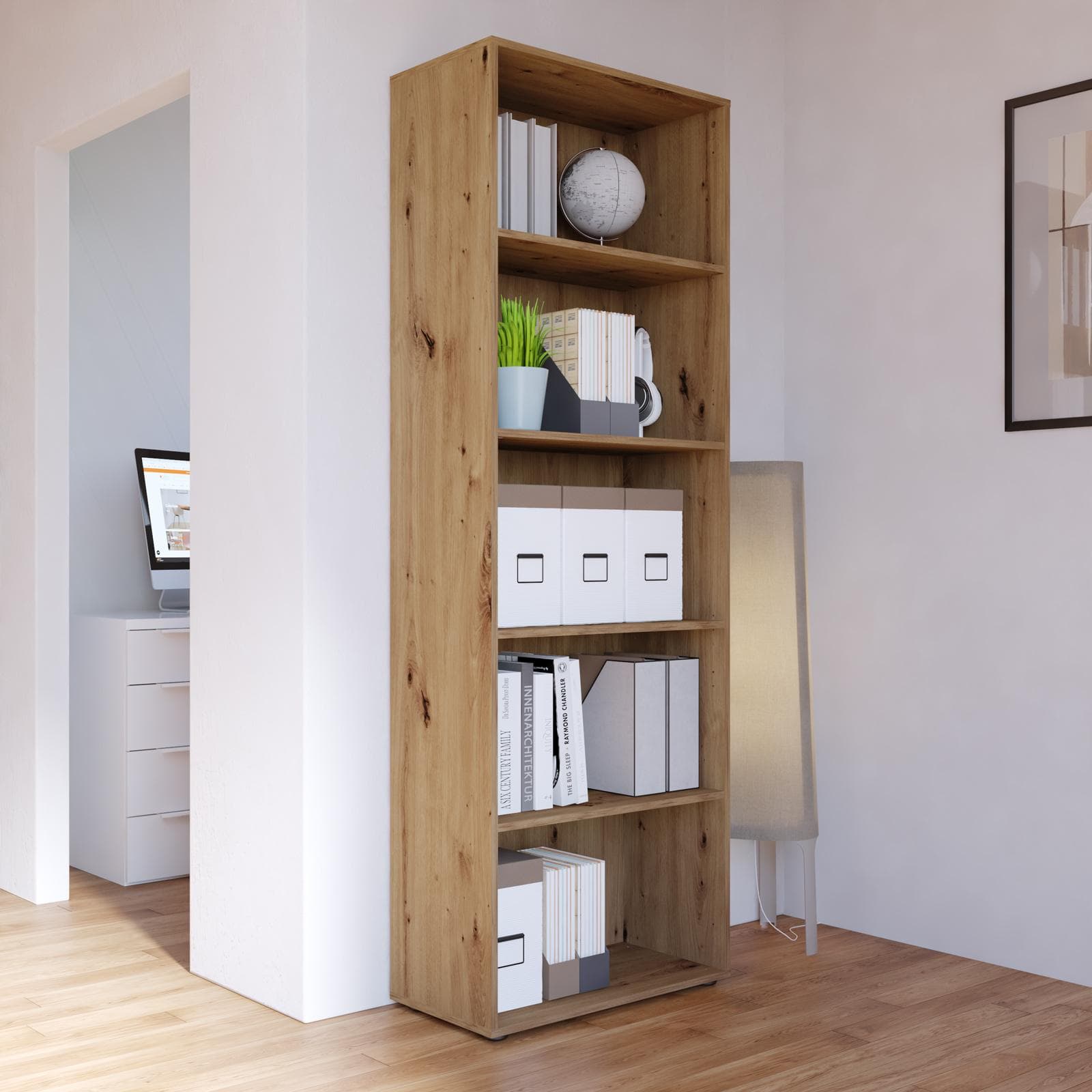 Libreria 69x202h cm rovere artisan con 4 ripiani - Delhi