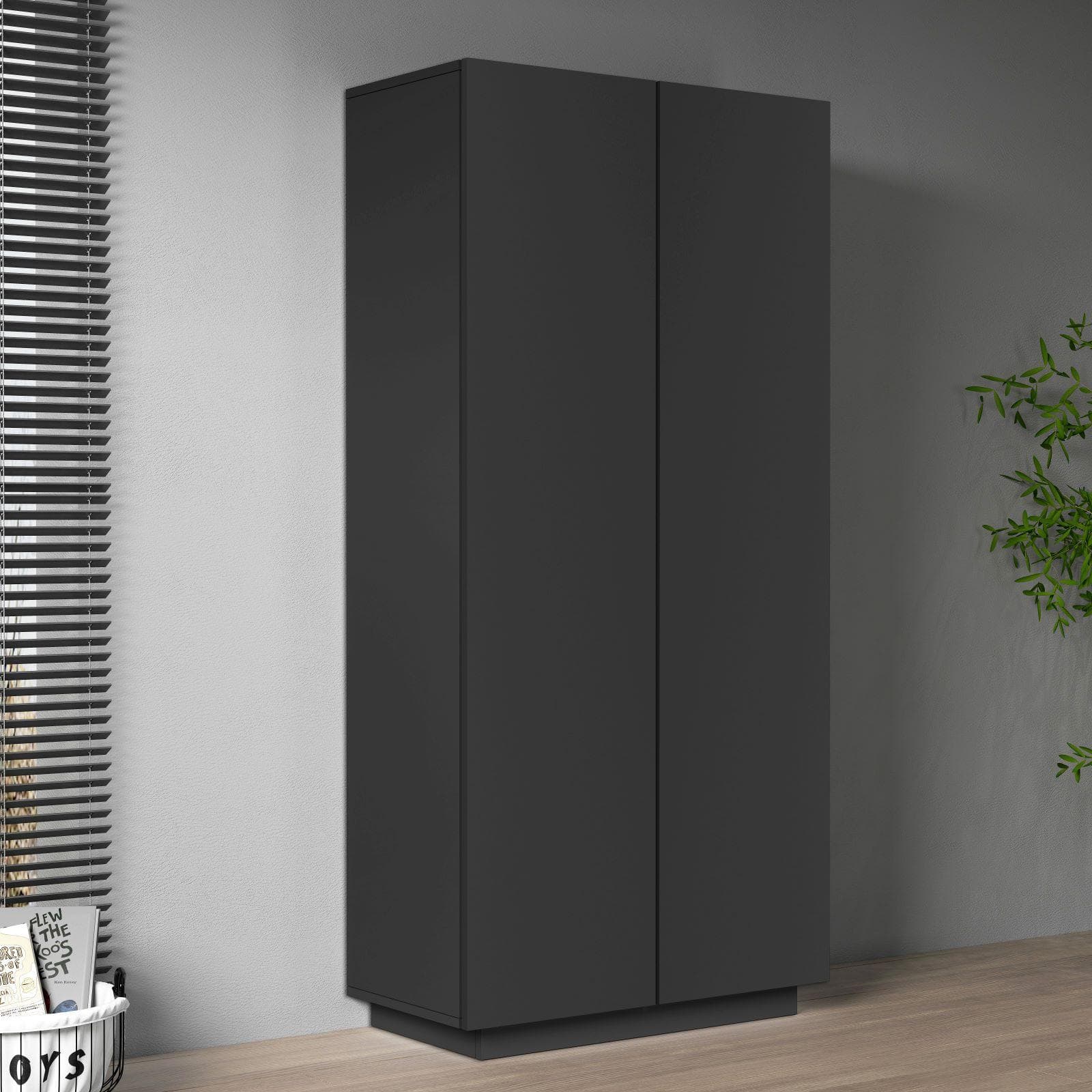 Libreria 80x166h cm antracite opaco con 2 ante e ripiani - Canadian