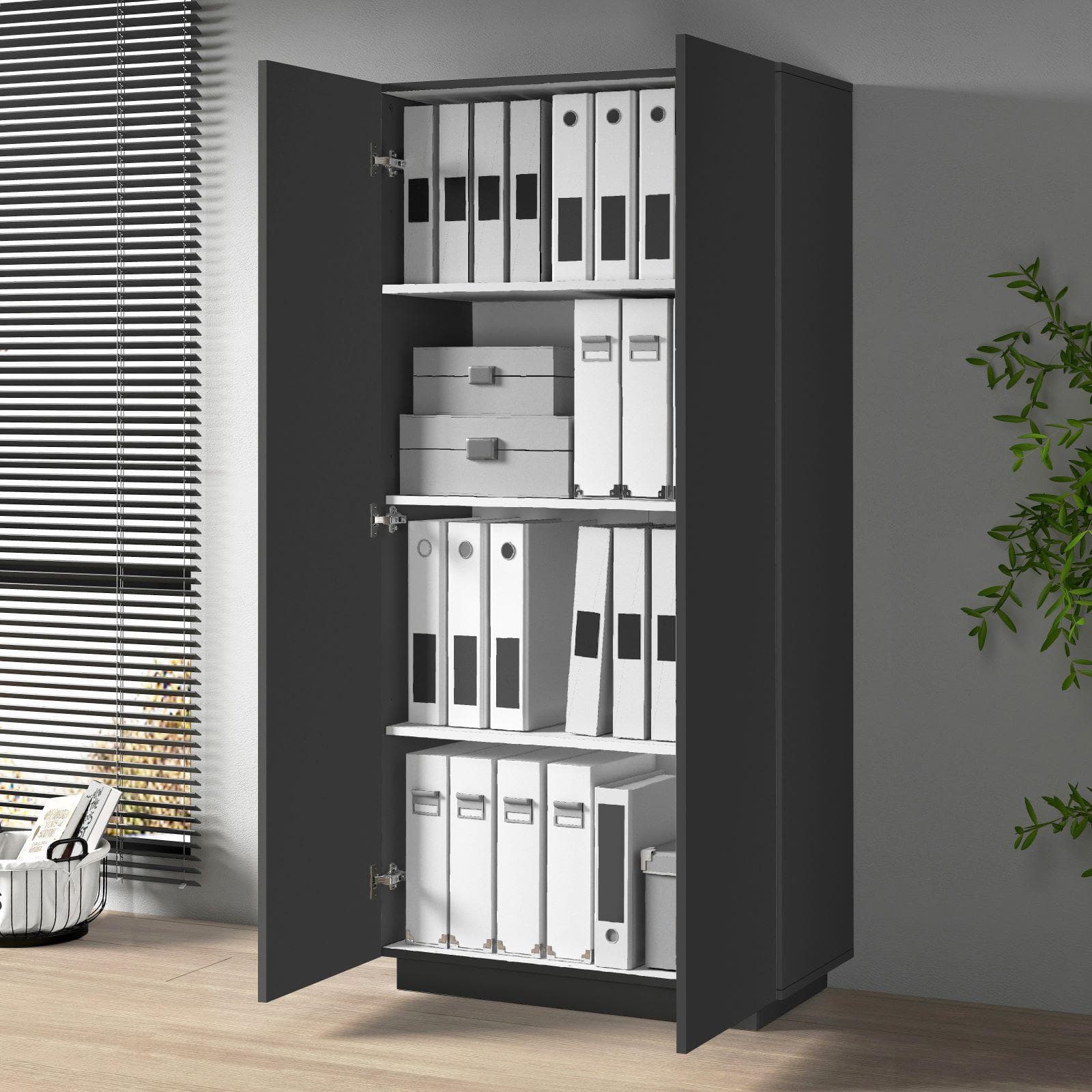 Libreria 80x166h cm antracite opaco con 2 ante e ripiani - Canadian
