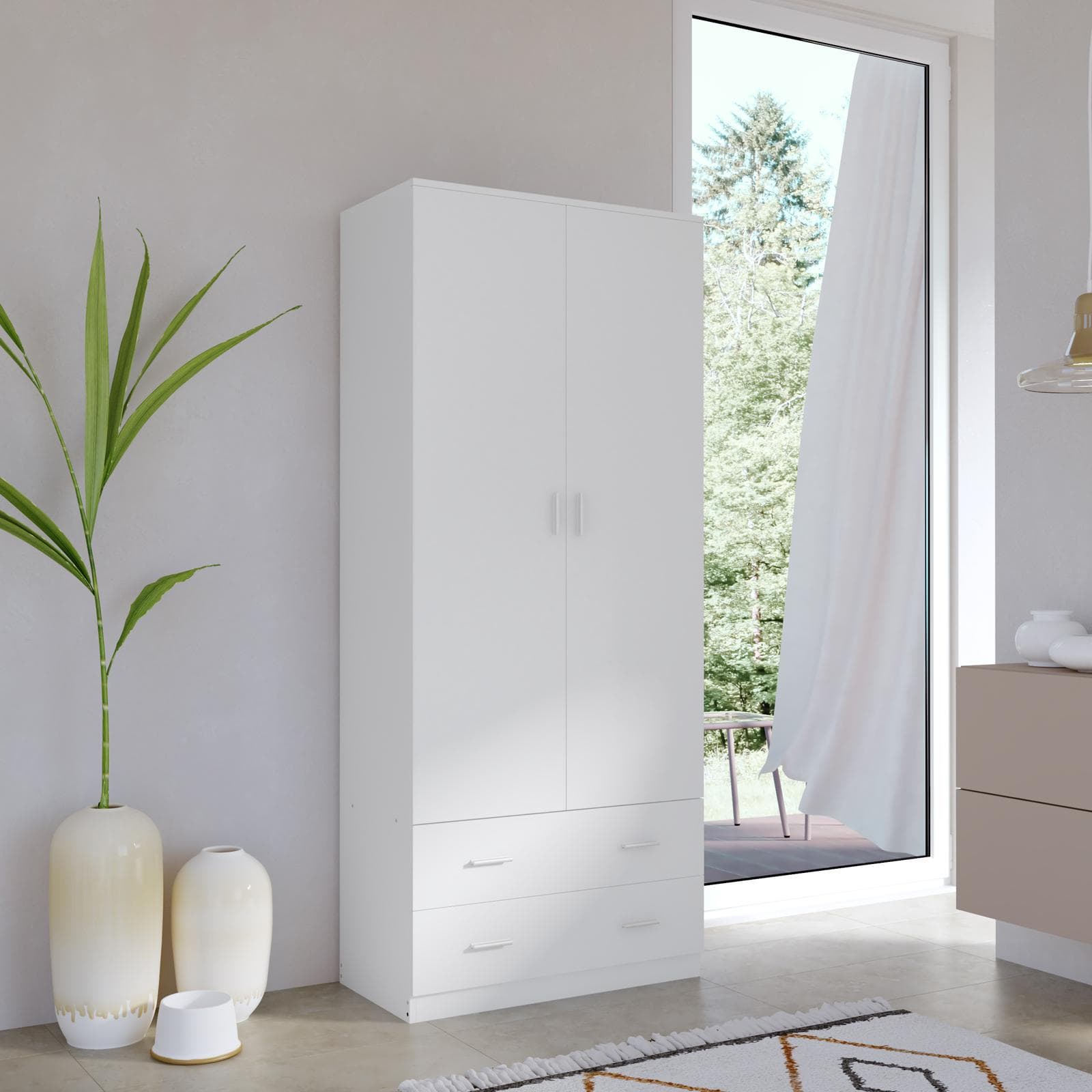 Armadio 80x190h cm con 2 ante battenti e 2 cassetti bianco - Axel