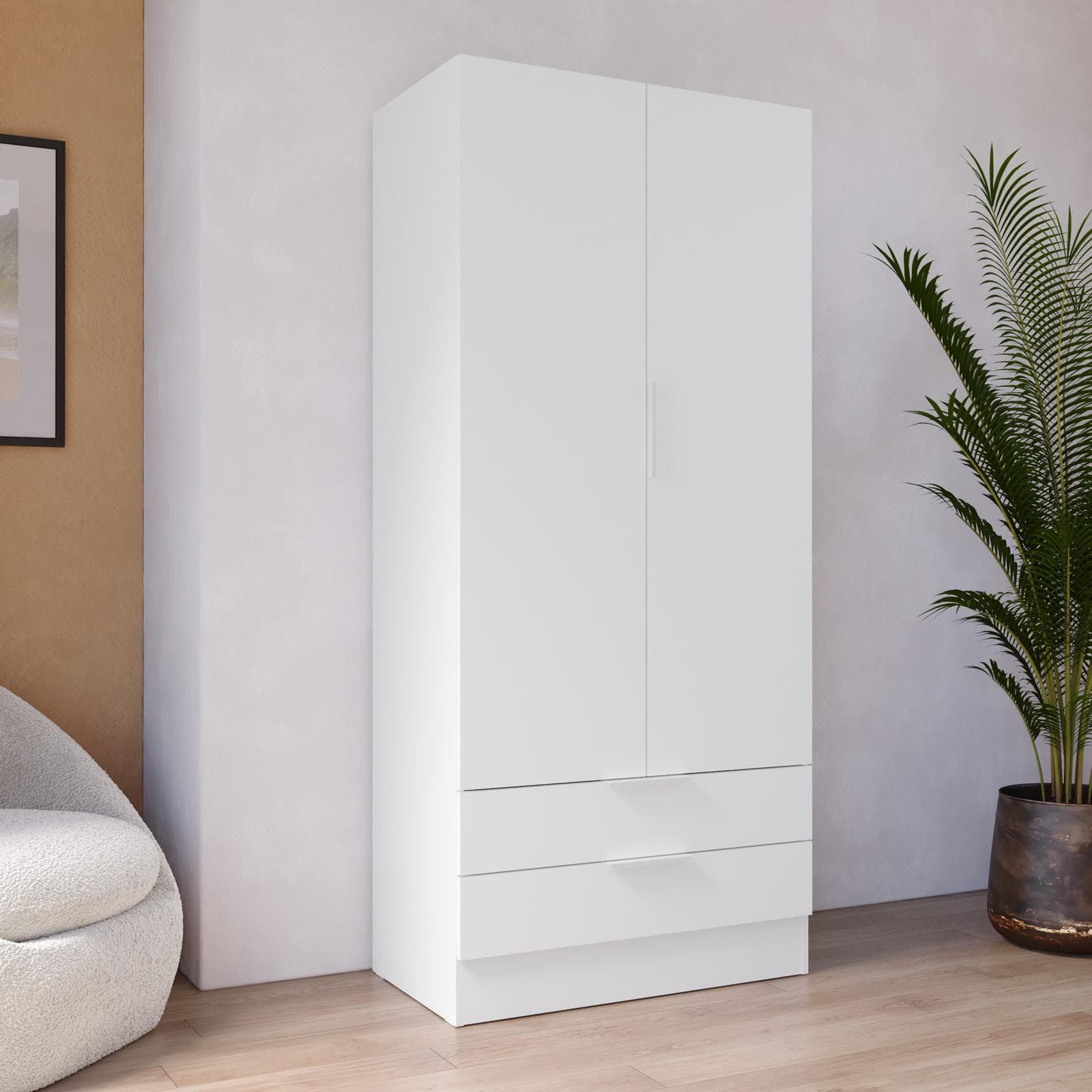 Armadio 82x185h cm bianco opaco con 2 ante e 2 cassetti - Delhi