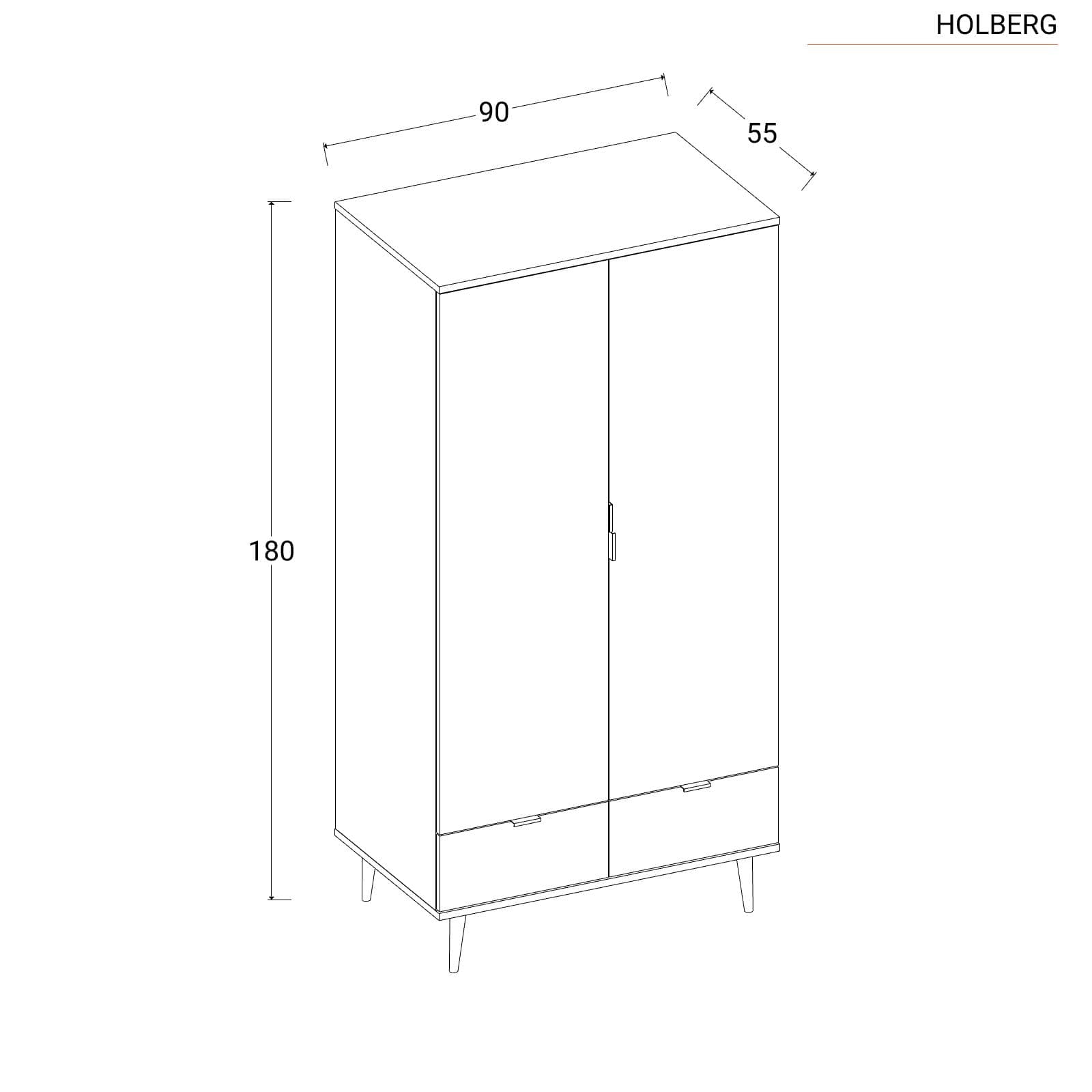 Armadio 90x180h cm in legno bianco rovere sonoma con 2 ante e 2 cassetti - Holberg