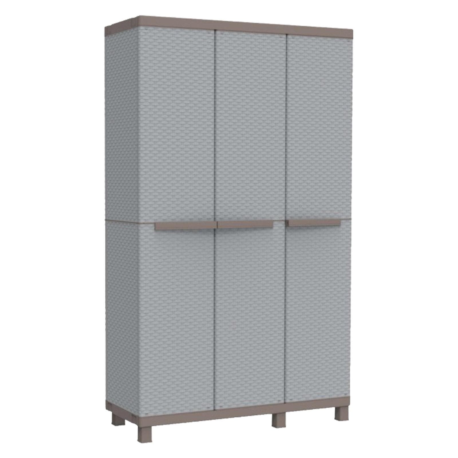 Armadio 102x170h cm per giardino effetto rattan con tripla anta portascope e ripiani
