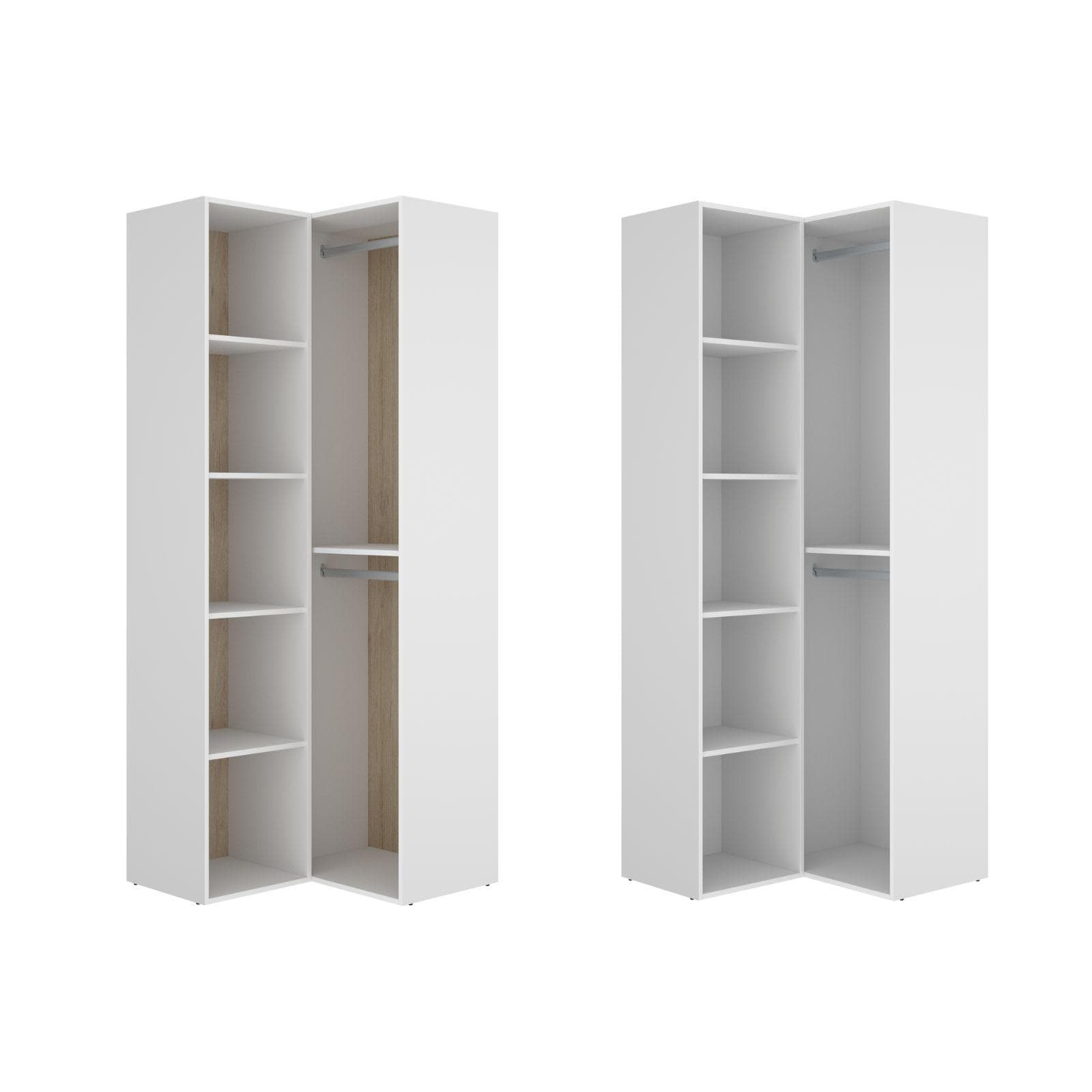 Armadio angolare 85x205h cm bianco ed effetto rovere naturale con vani a giorno - Bernac