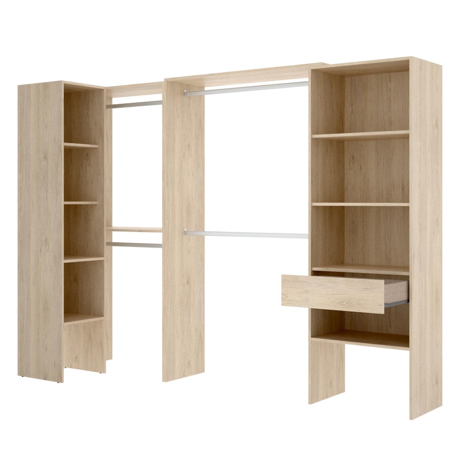 Armadio angolare regolabile 248-198x187 h cm in rovere naturale con vani a giorno - Bernac