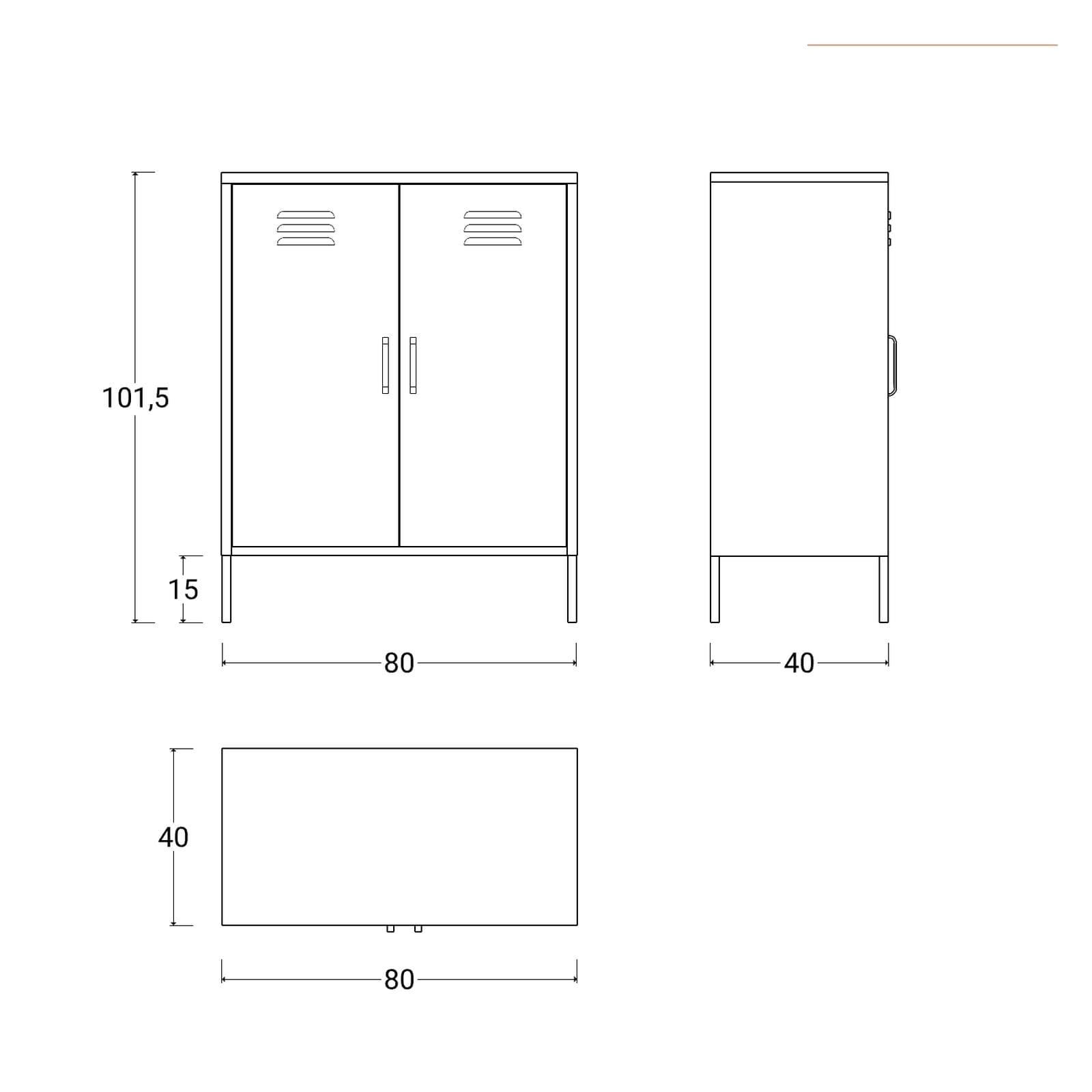 Armadietto 80x102h cm cm in acciaio nero con 2 ante battenti - Roger