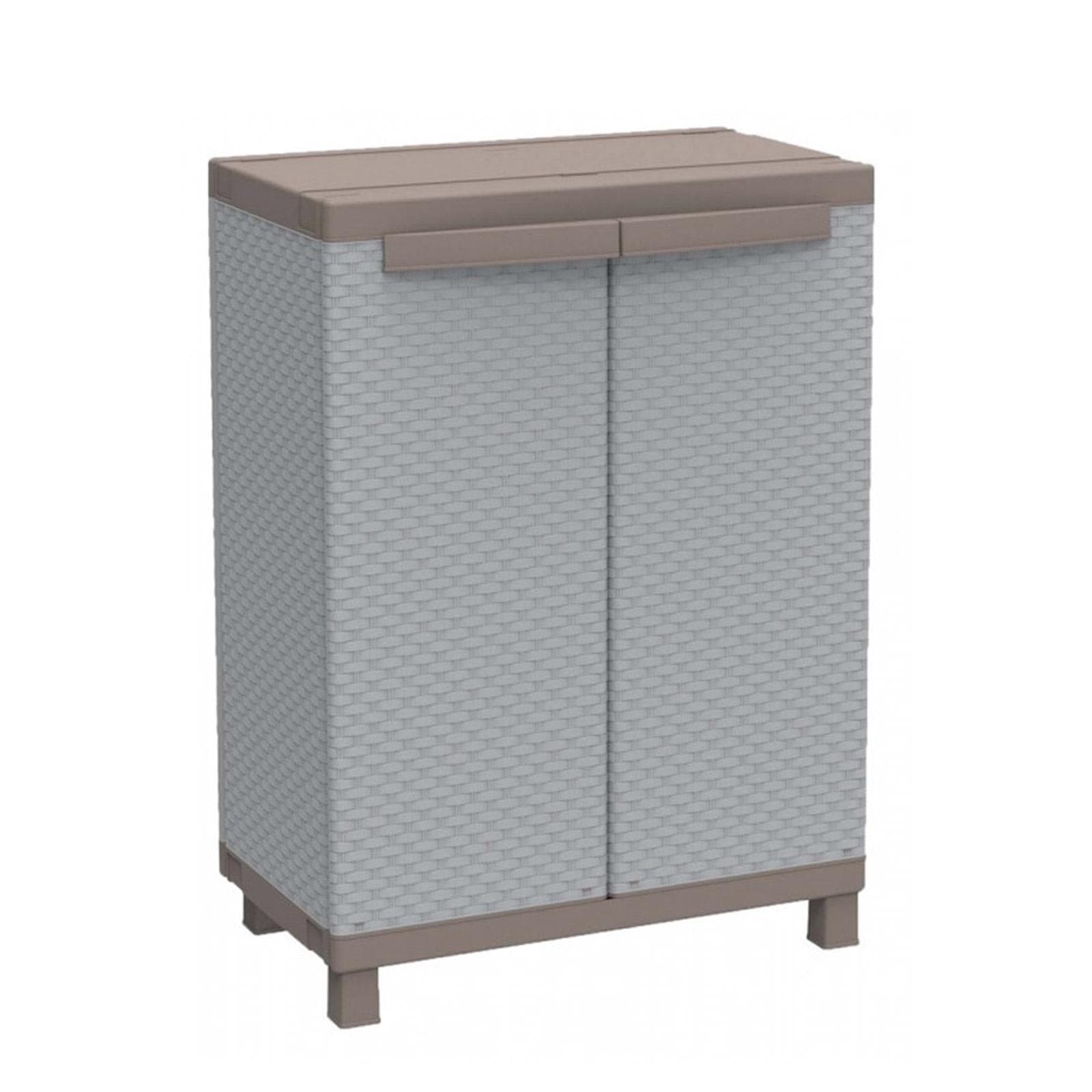Armadietto 68x92h cm per giardino effetto rattan con doppia anta e un ripiano