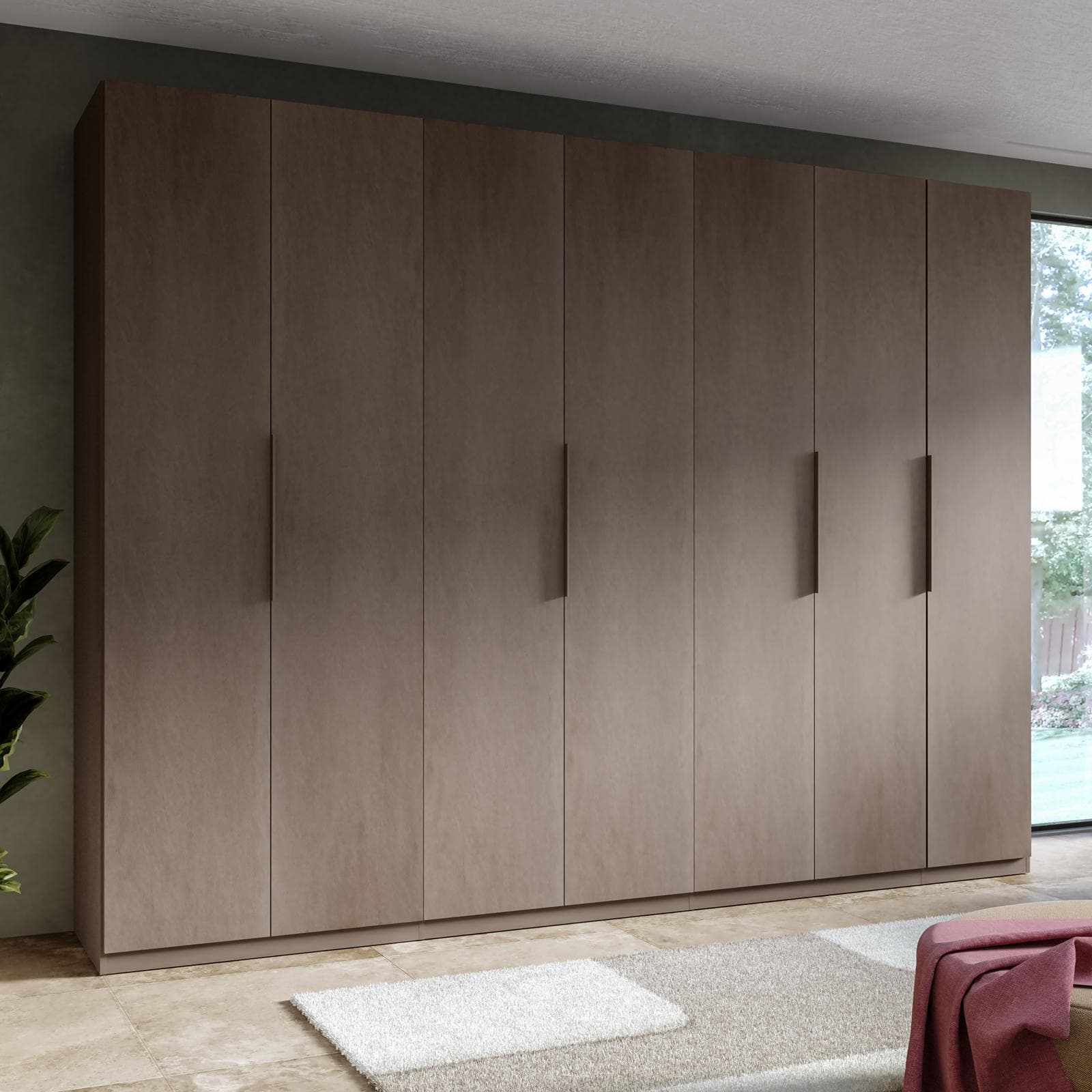 Armadio battente 318x240h cm 7 ante reversibili con soft close bronzo - Codey