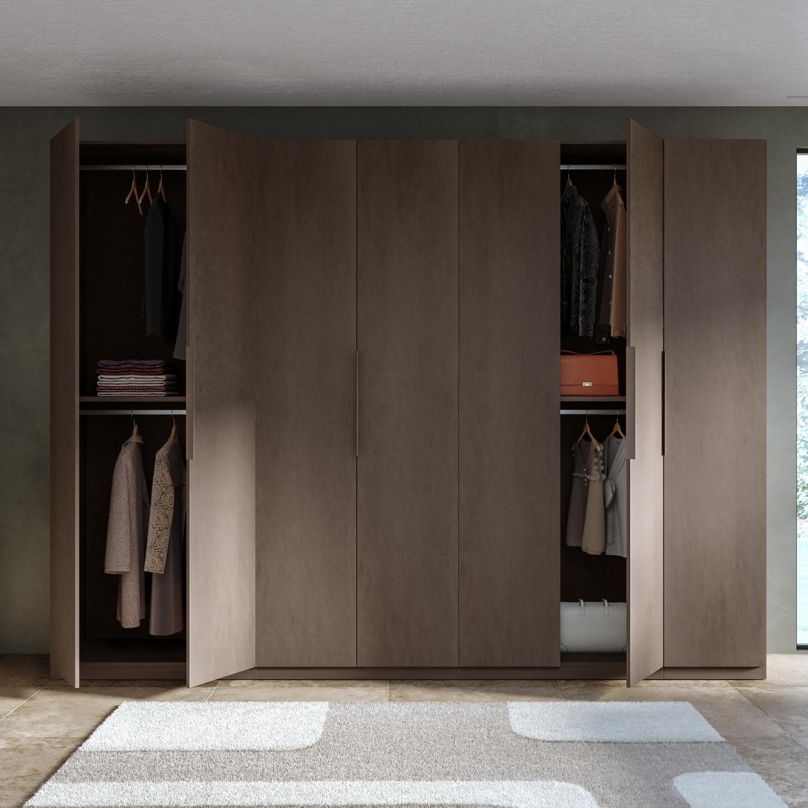 Armadio battente 318x240h cm 7 ante reversibili con soft close bronzo - Codey