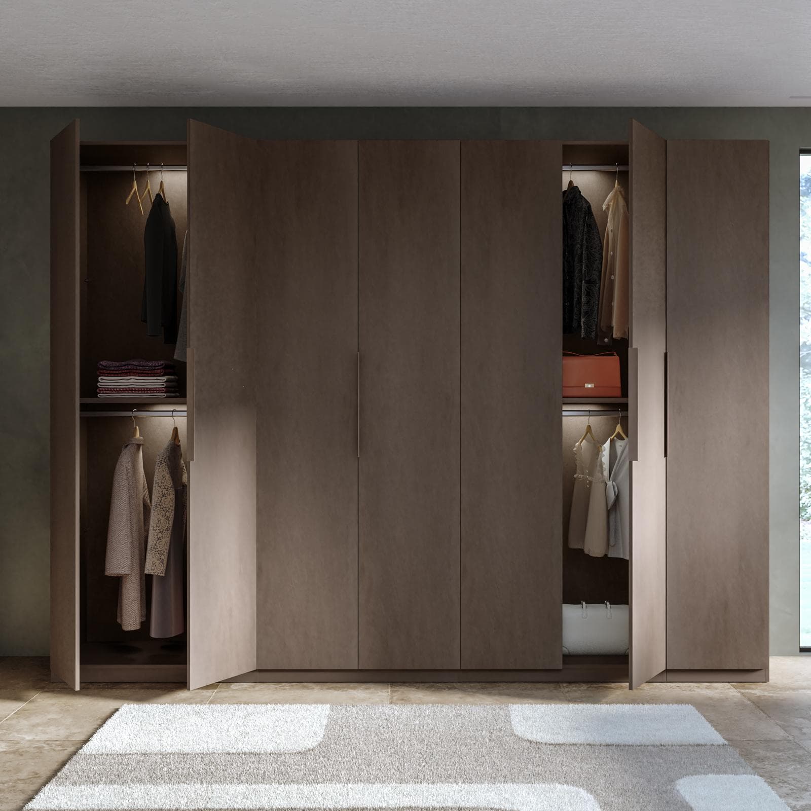 Armadio battente 318x240h cm 7 ante reversibili con soft close bronzo - Codey