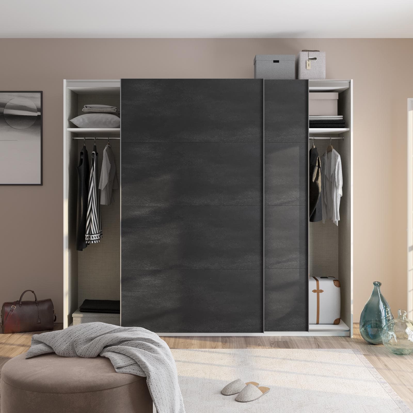 Armadio 250x223h cm bianco opaco con due ante scorrevoli grigio tadao - Alen