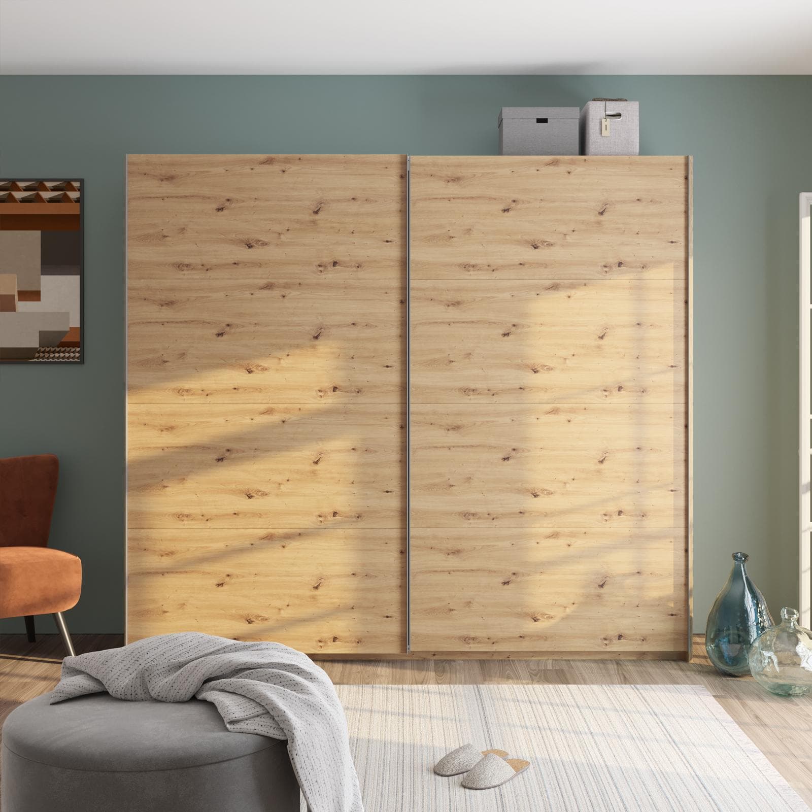Armadio 250x223h cm con due ante scorrevoli rovere artisan - Alen