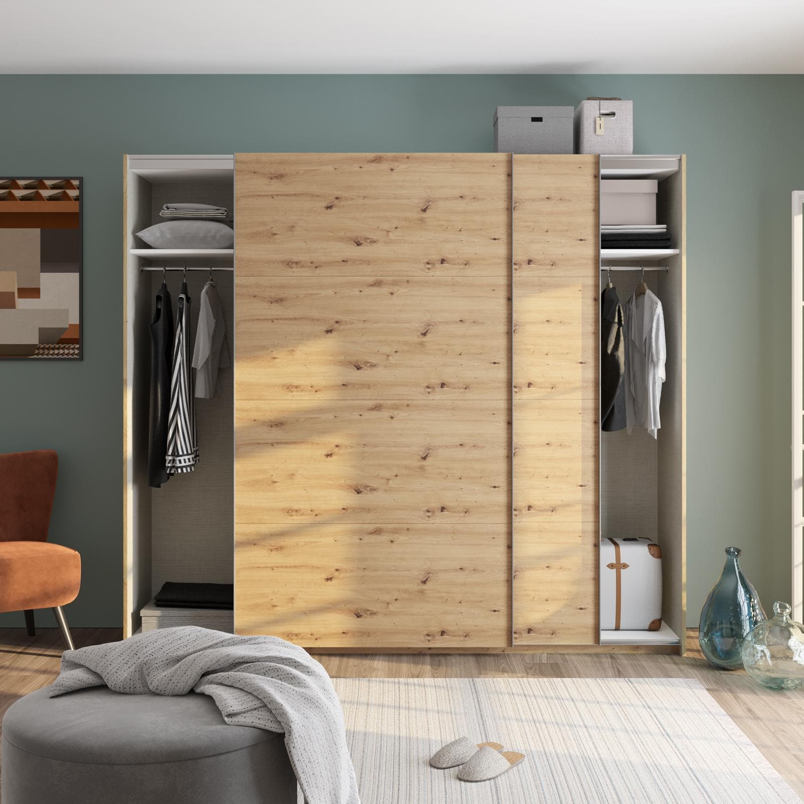 Armadio 250x223h cm con due ante scorrevoli rovere artisan - Alen