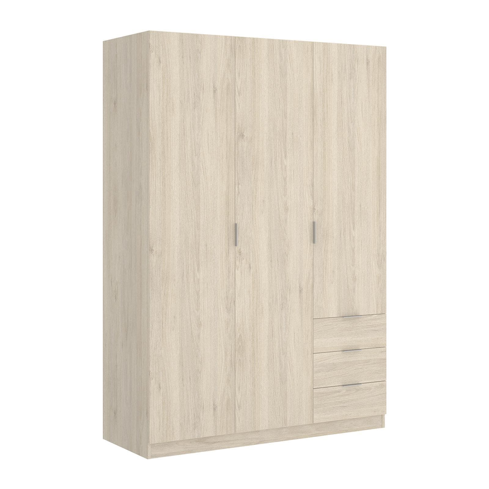 Armadio 121x184 h cm con 3 ante e cassetti in legno naturale - Axel