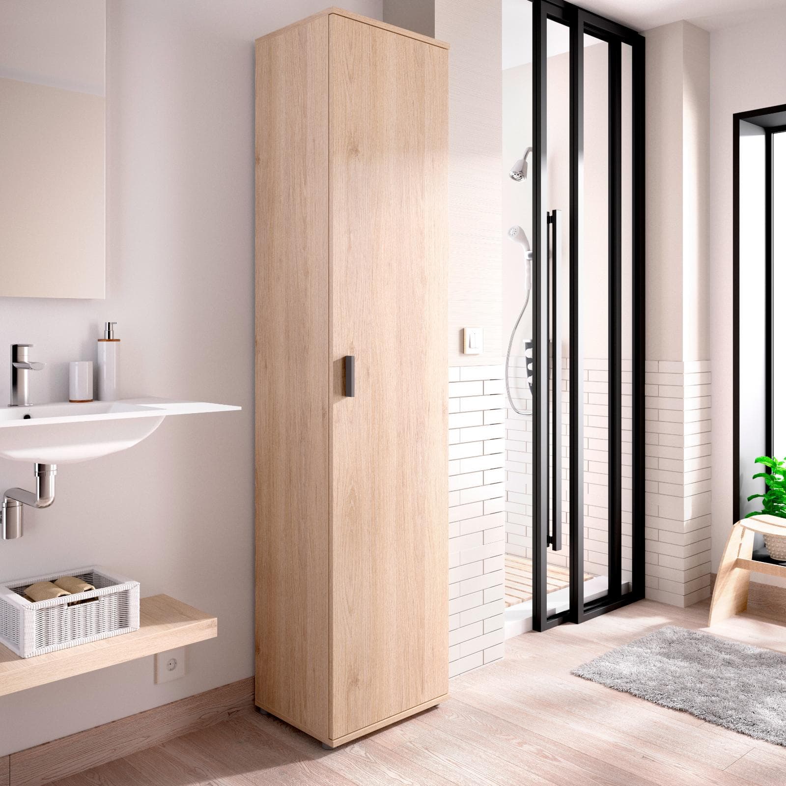 Armadio multiuso 39x190h cm in legno naturale con anta singola - Dagen