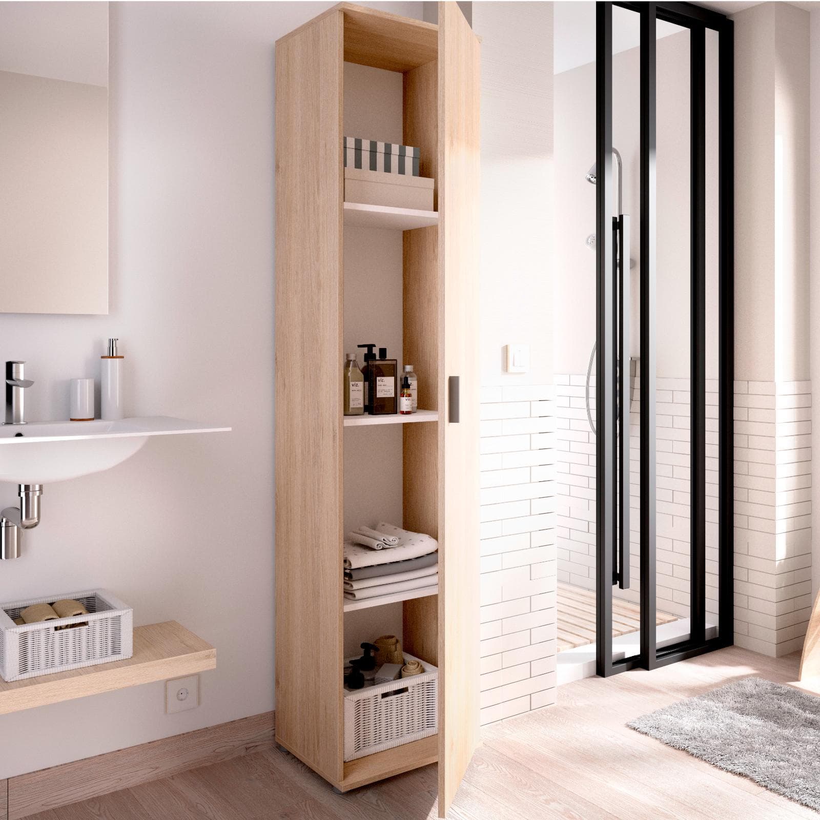 Armadio multiuso 39x190h cm in legno naturale con anta singola - Dagen