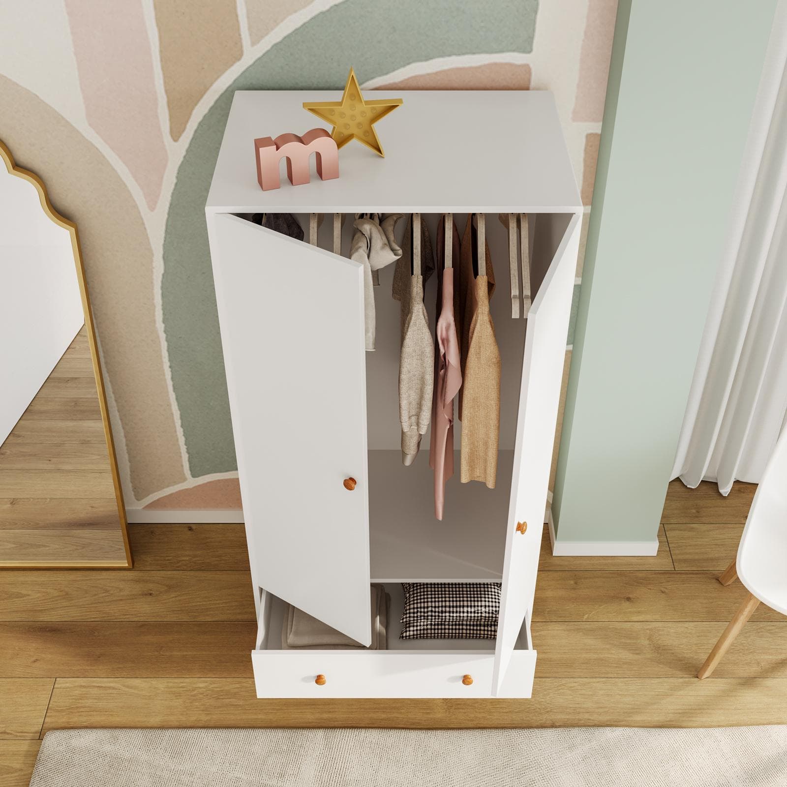Armadio per bambini 80x159h cm in legno naturale e bianco con 2 ante - Lollipop