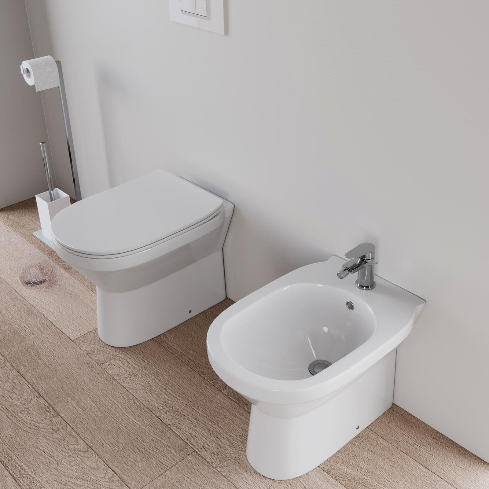Bagno completo con mobile sospeso 100 cm rovere deciso 3 ante con specchio sanitari e miscelatori - Davis