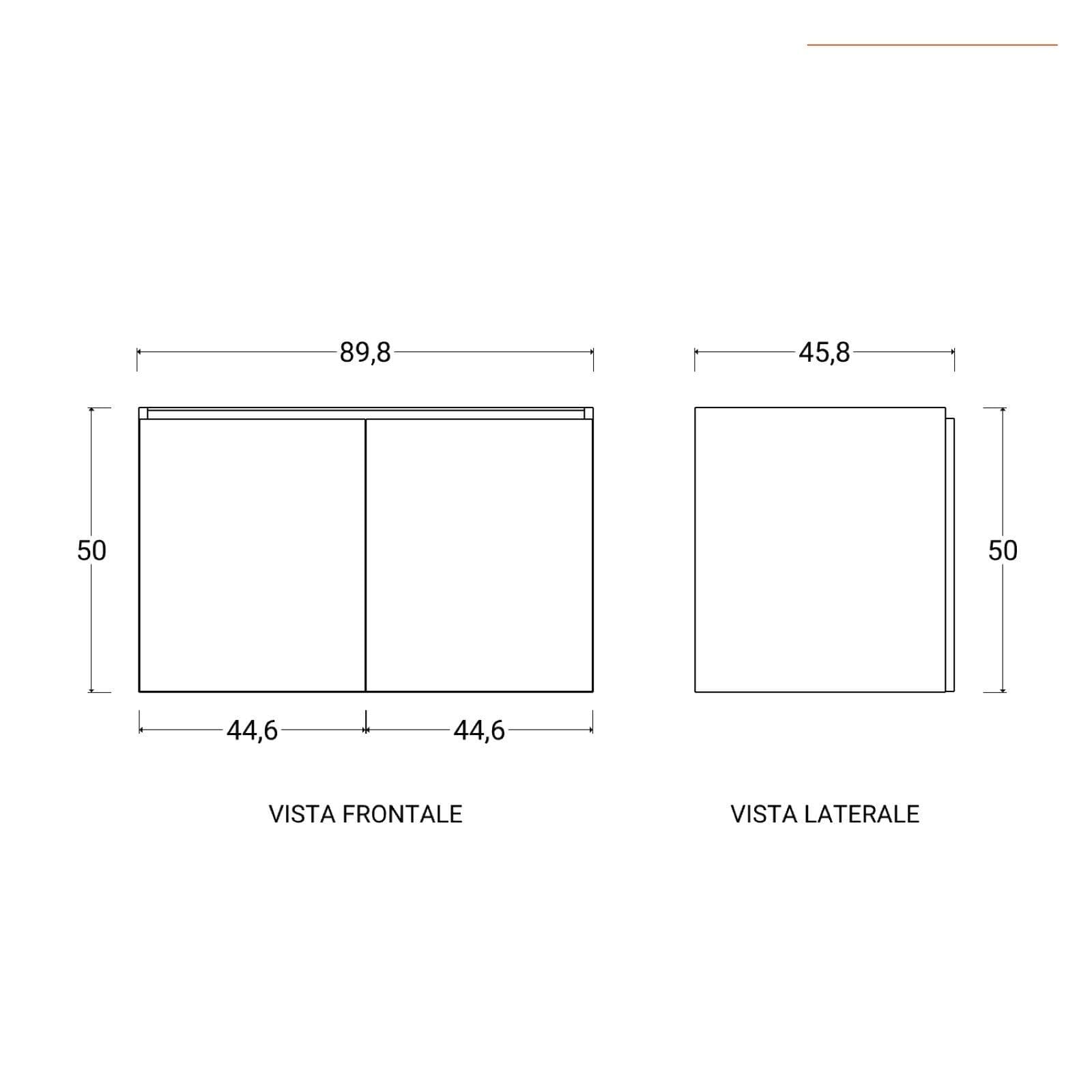 Bagno completo con mobile sospeso 90 cm bianco opaco 2 ante con sanitari con miscelatori e specchio - Davis