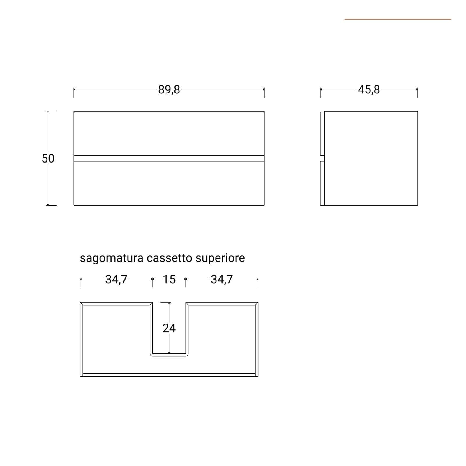 Bagno completo con mobile sospeso 90 cm carta da zucchero 2 cassetti con sanitari con miscelatori e specchio - Davis