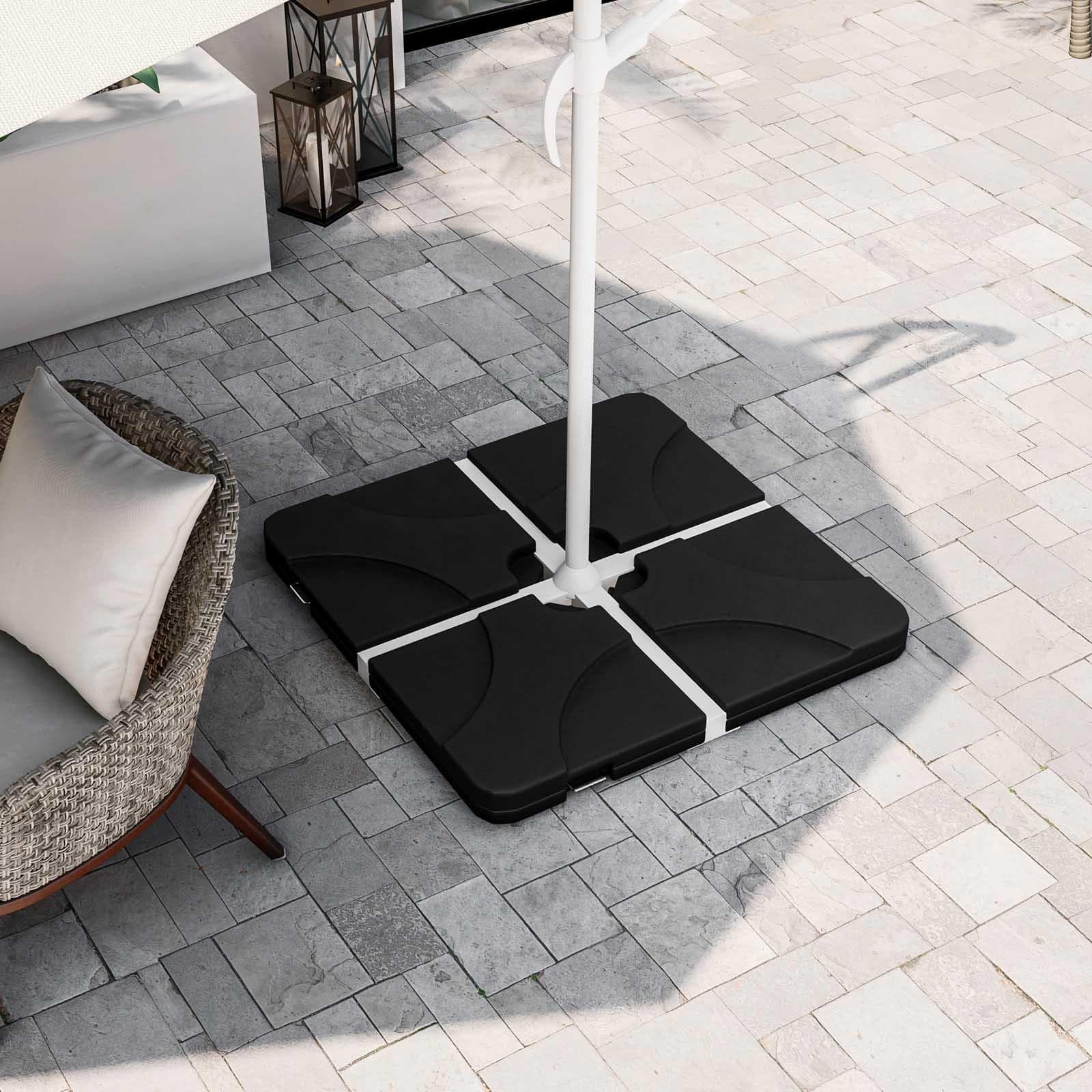 Base ombrellone in 4 pezzi nera 50x50 cm riempimento con acqua o sabbia