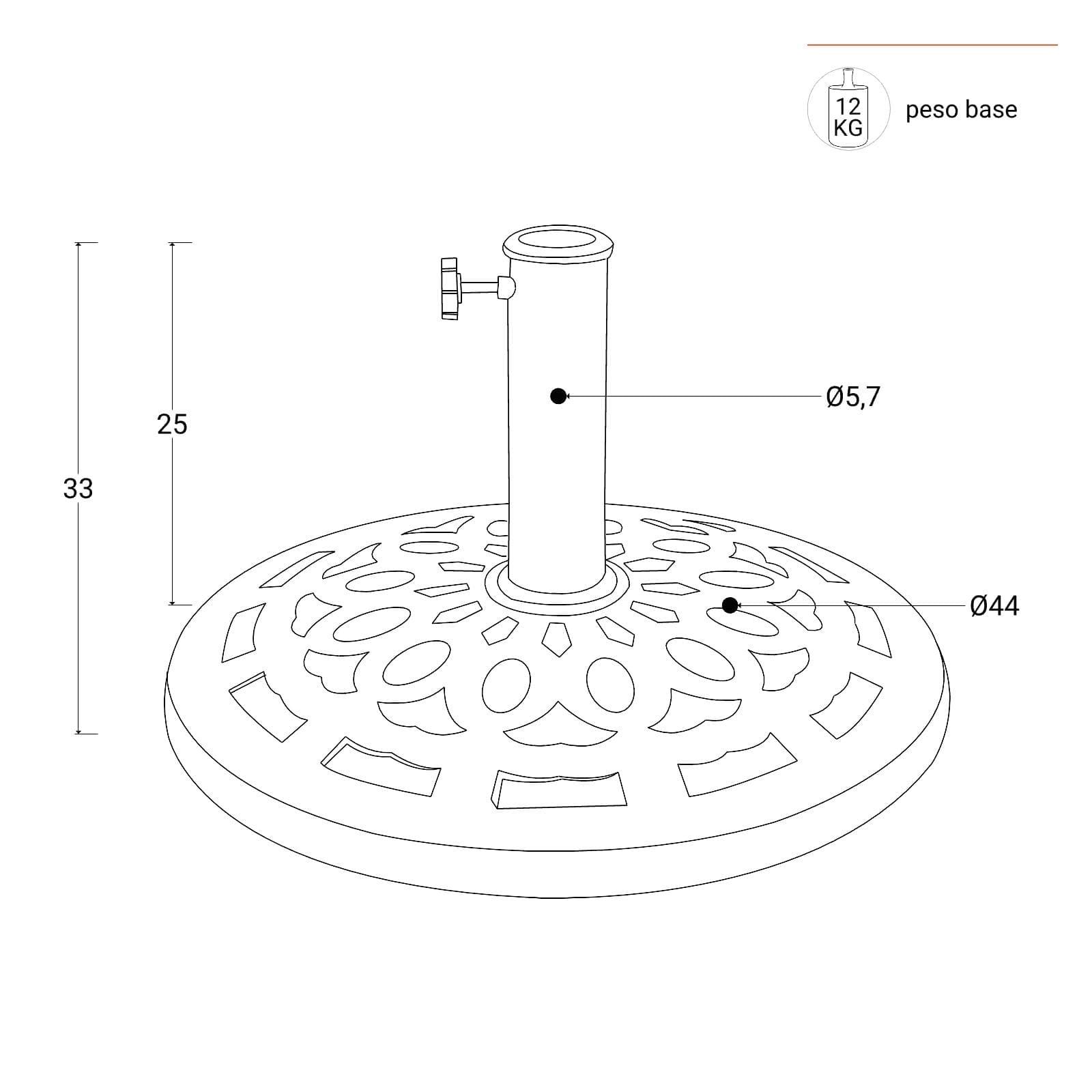 Base rotonda 45 cm per ombrellone con palo centrale in resina nero da 12 kg