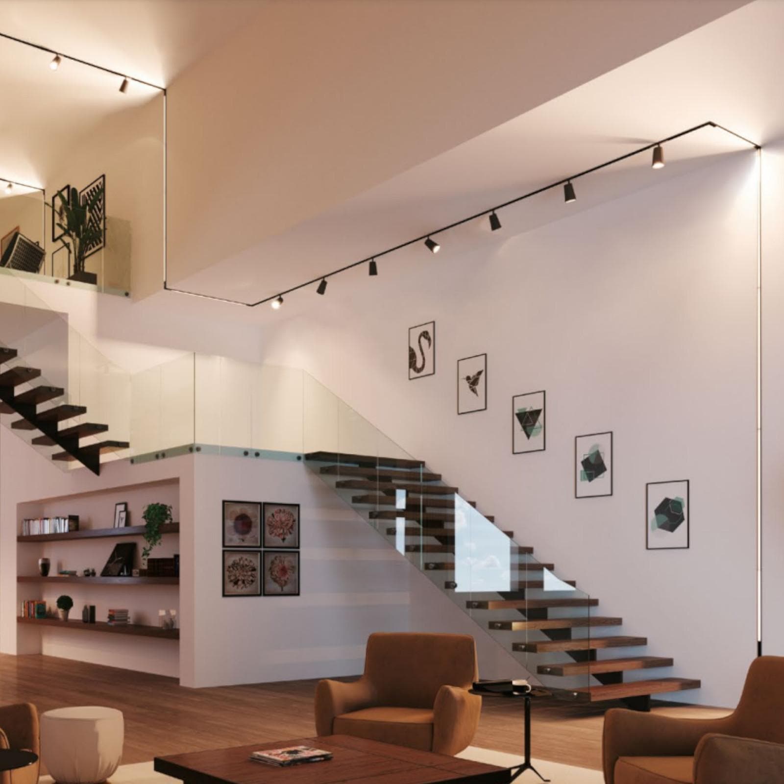Binario 2 m a incasso con cornice in alluminio nero - Power Inc
