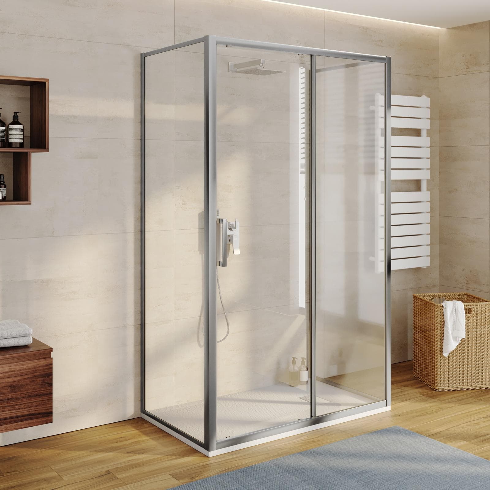 Box 3 lati 70x100x70 cm scorrevole vetro trasparente anticalcare profilo cromo 195h - Moritz