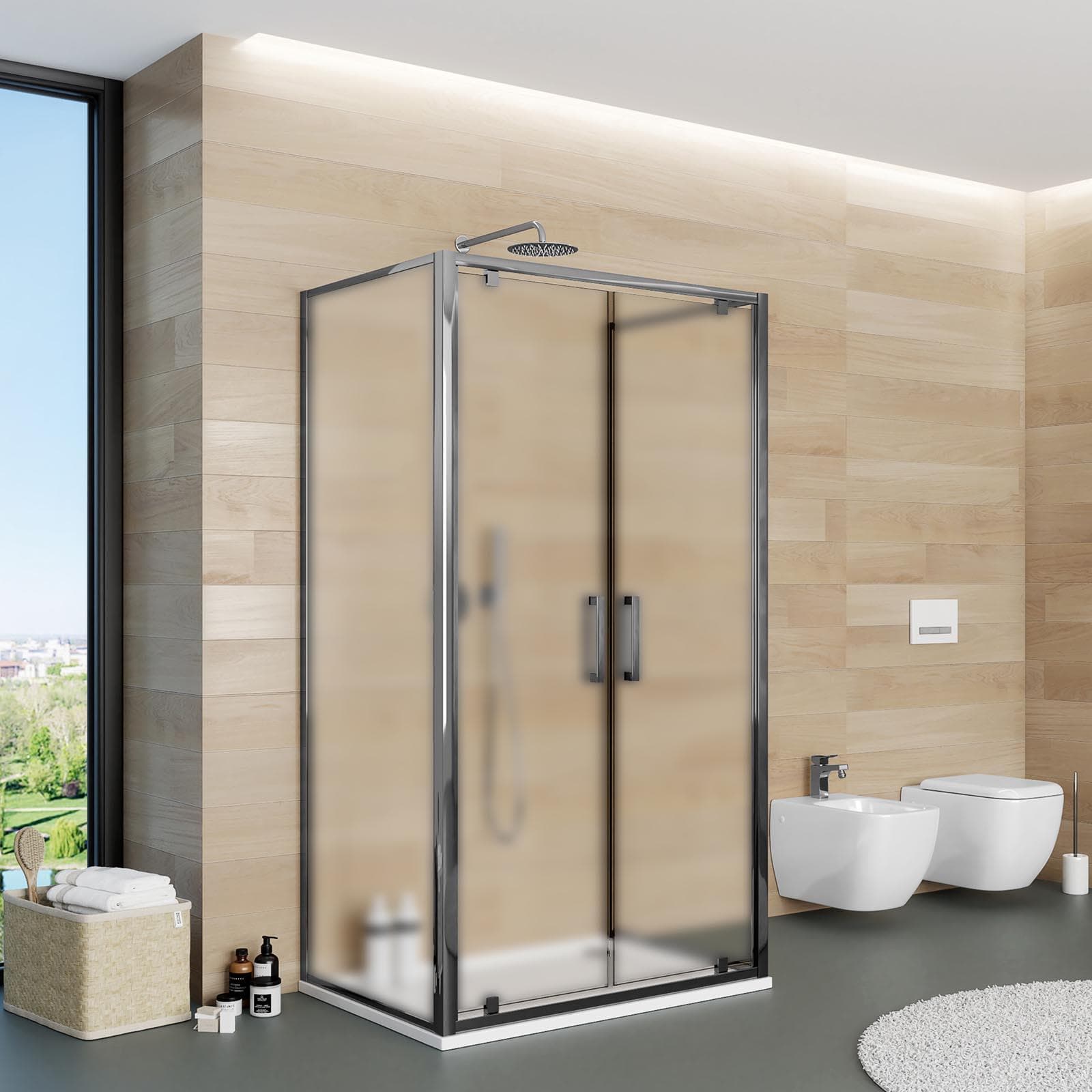 Box 3 lati 70x90x70 cm doppio battente vetro opaco profilo cromo 195h - Moritz