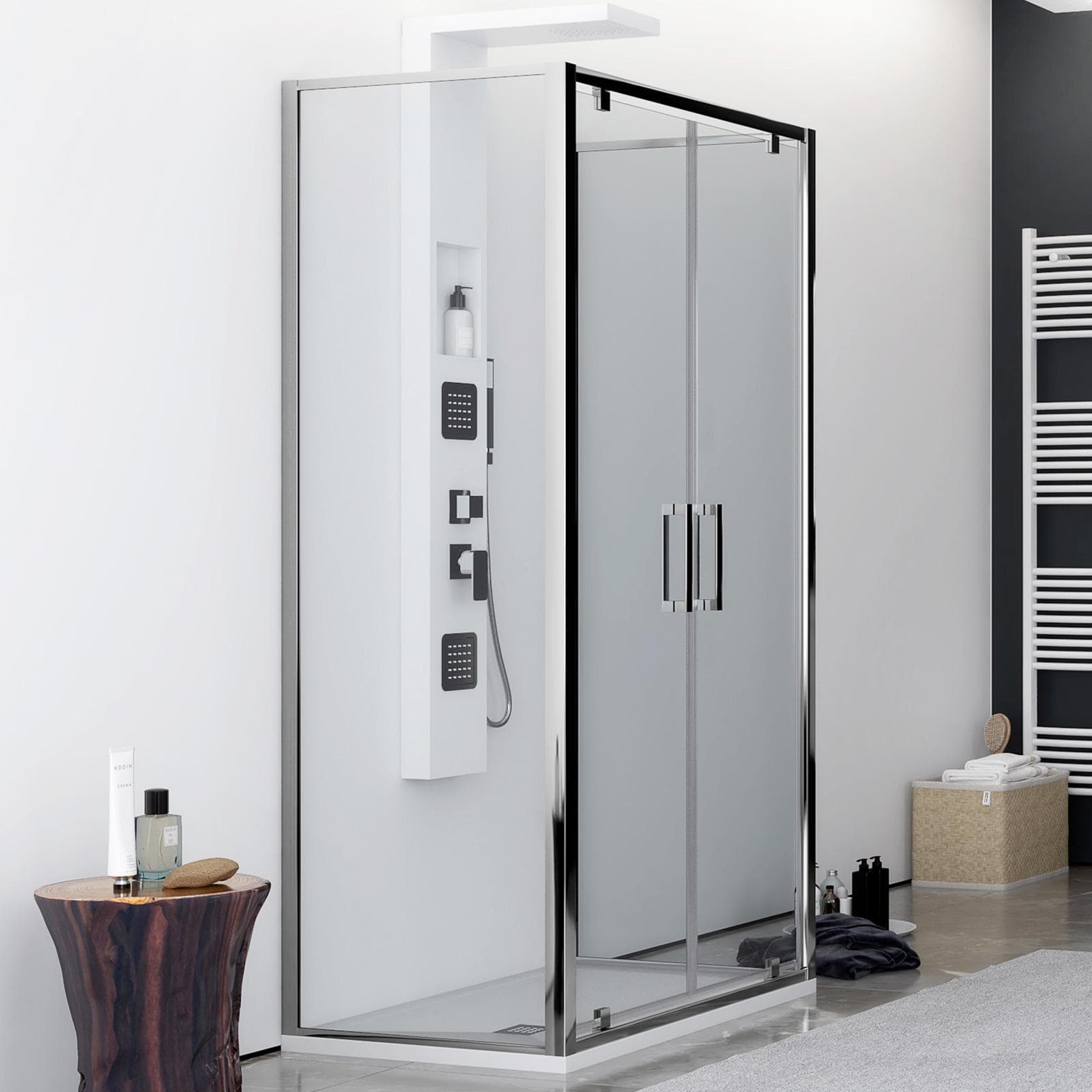 Box 3 lati 70x90x70 cm doppio battente vetro trasparente anticalcare profilo cromo 195h - Moritz