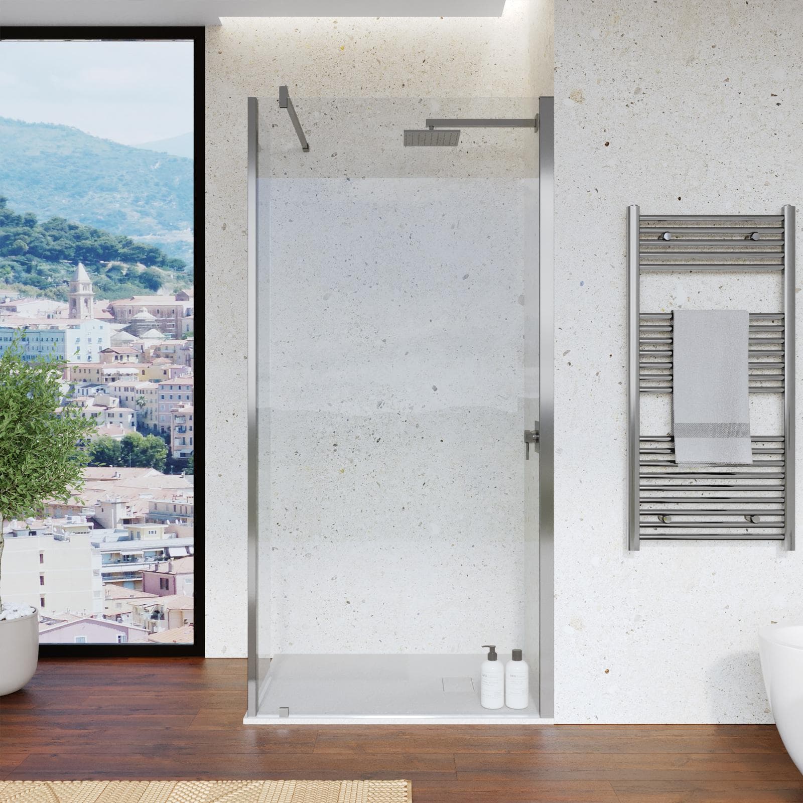 Box doccia walk in da 90 cm con anta girevole trasparente anticalcare 200h cm - Keep