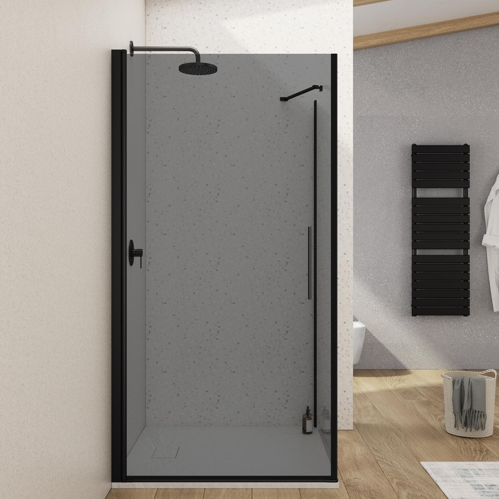 Box doccia 100X100 cm battente 100 cm con vetro temperato fumé e profilo nero 195h - Nilo