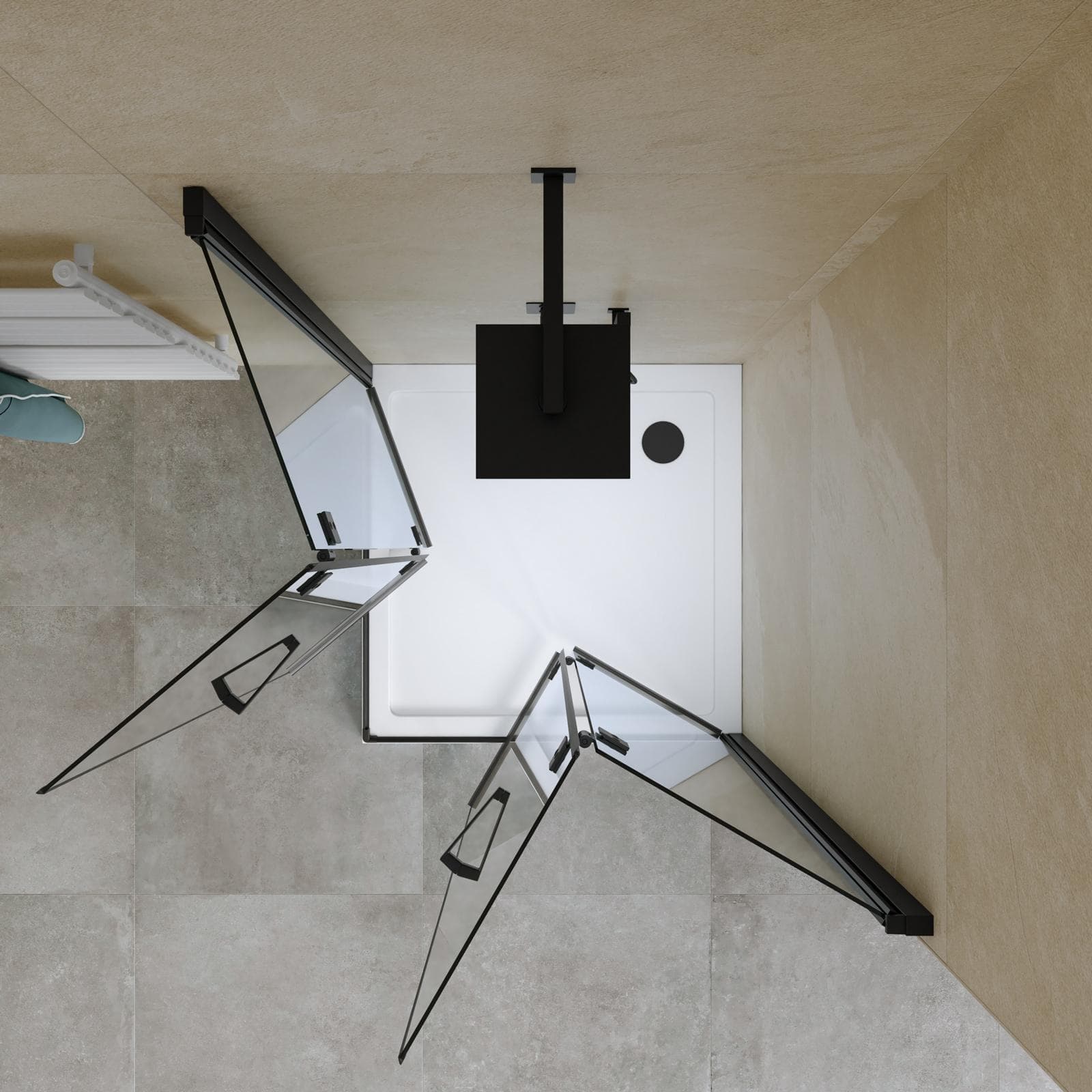 Box doccia 100x100 cm doppio soffietto vetro anticalcare trasparente e profilo nero opaco 195h - Flexy