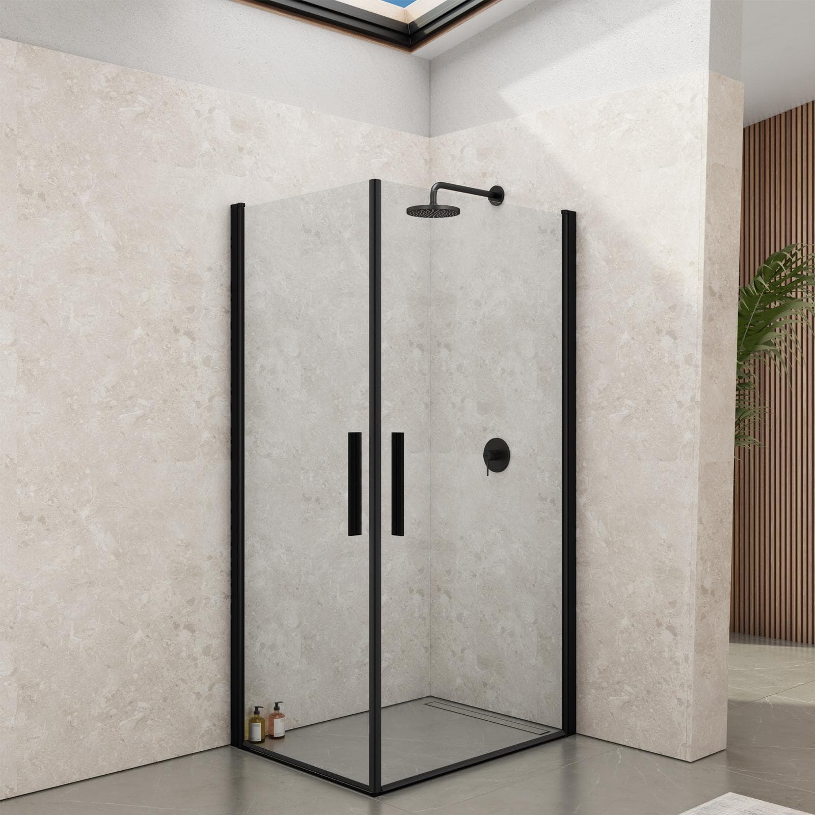 Box doccia 100x70 cm doppio battente con vetro temperato trasparente e profilo nero opaco 195h - Nilo