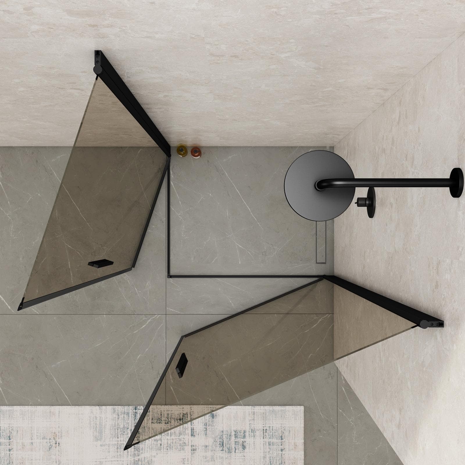 Box doccia 100X75 cm doppio battente con vetro temperato bronzato e profilo nero opaco 195h - Nilo