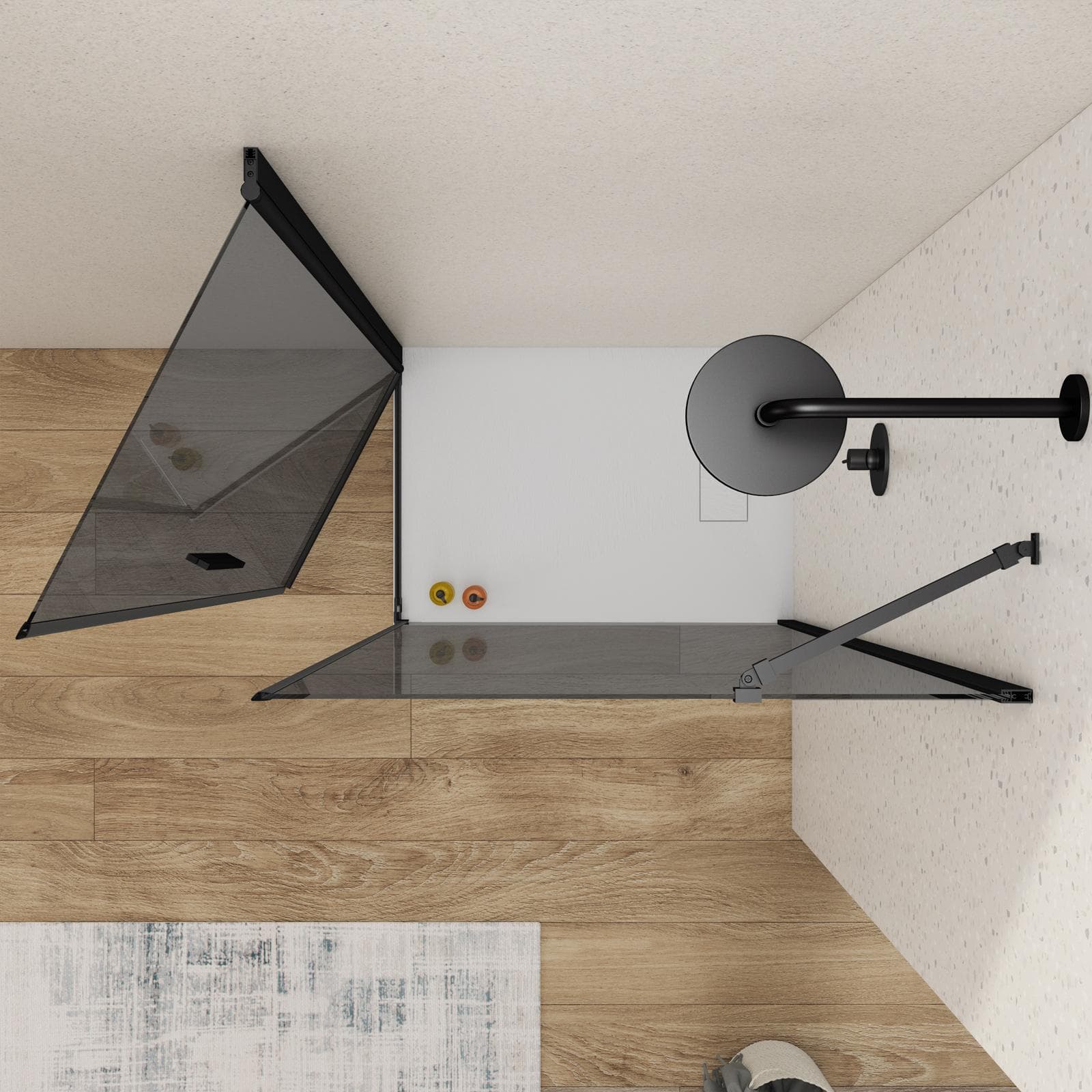 Box doccia 100X85 cm battente con vetro temperato fumé e profilo nero opaco 195h - Nilo