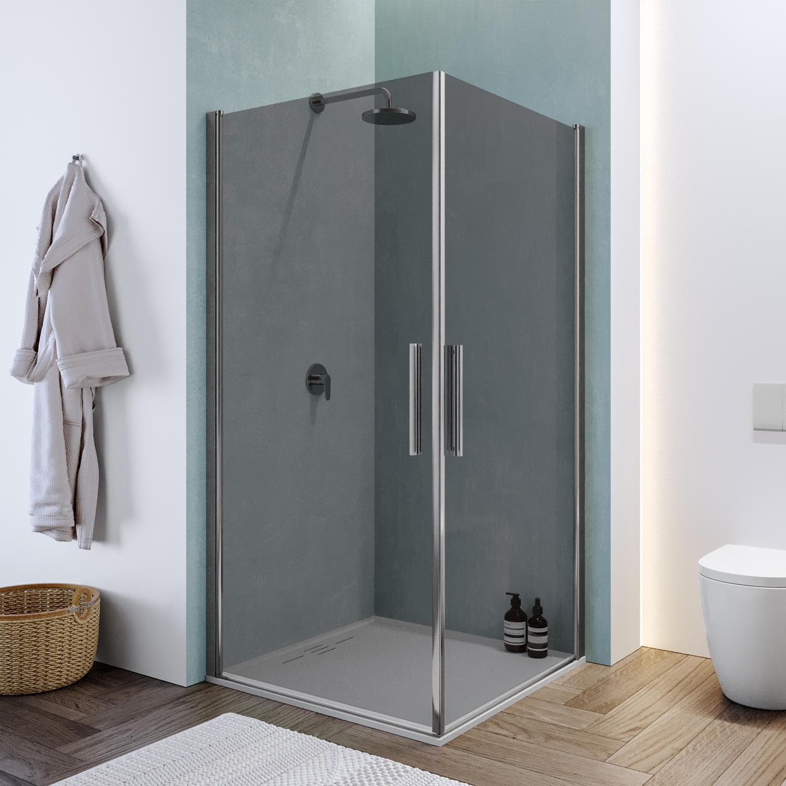 Box doccia 100X95 cm doppio battente con vetro temperato fumé e profilo cromo 195h - Nilo