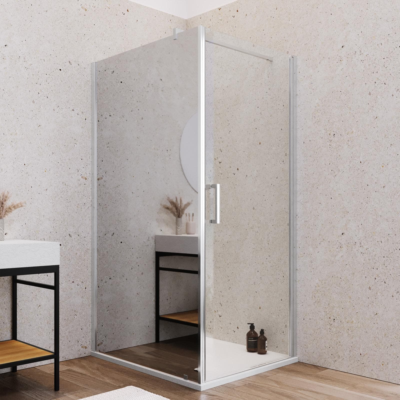 Box doccia 110X100 cm lato fisso specchiato con battente e profilo cromo 200h - Artego Duo