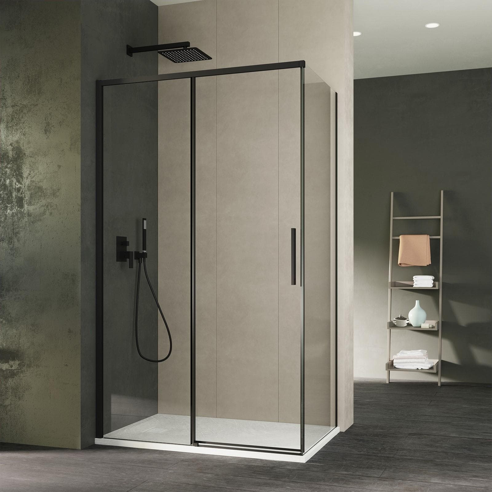 Box doccia 130X80 cm scorrevole sx con vetro anticalcare trasparente e profilo nero 200h - Kiri
