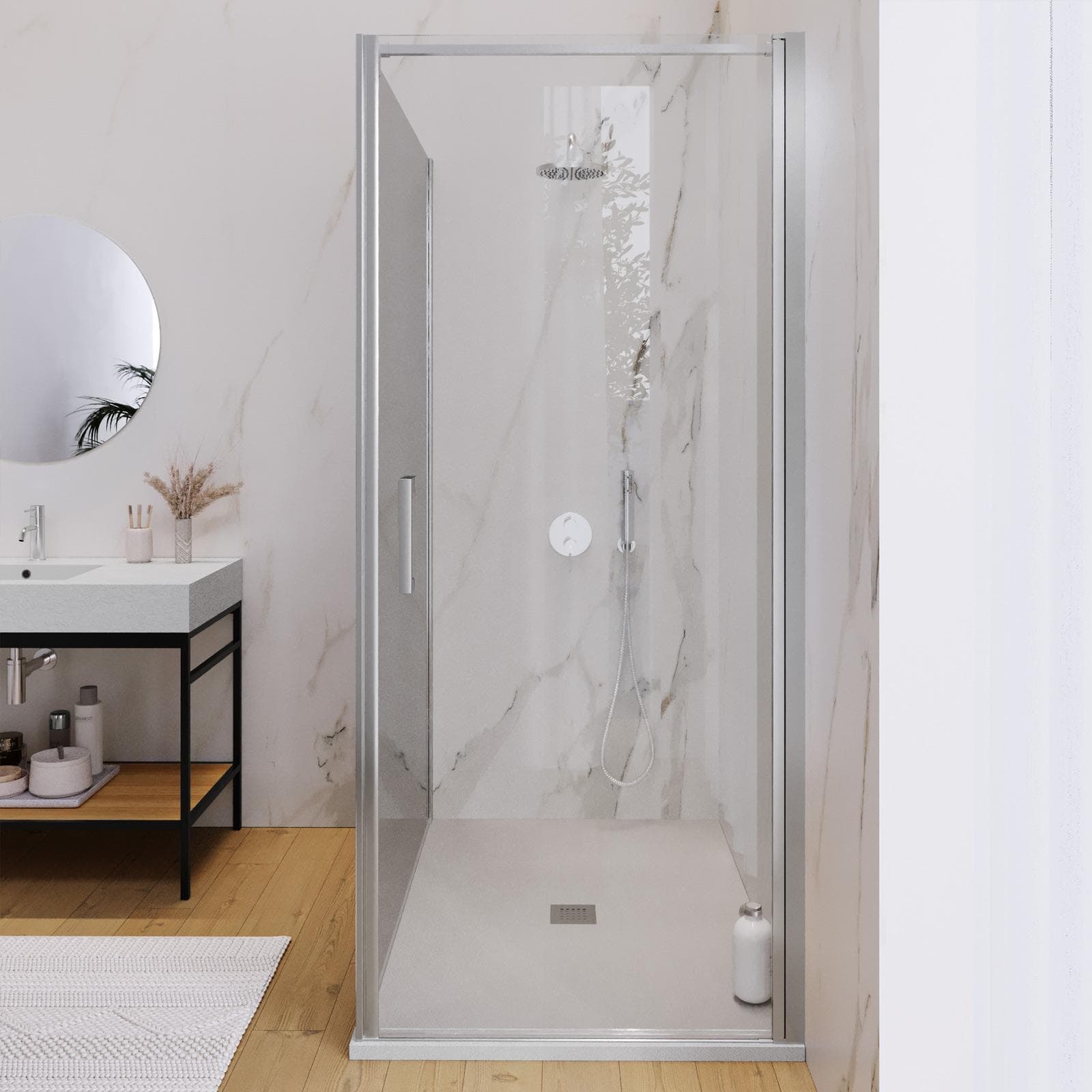 Box doccia 130X90 cm lato fisso specchiato con battente e profilo cromo 200h - Artego Duo