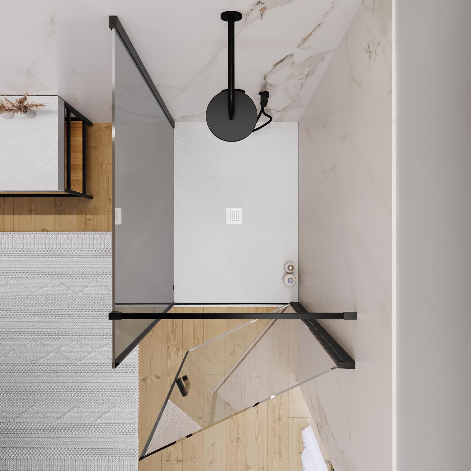 Box doccia 130X90 cm lato fisso specchiato con battente e profilo nero 200h - Artego Duo